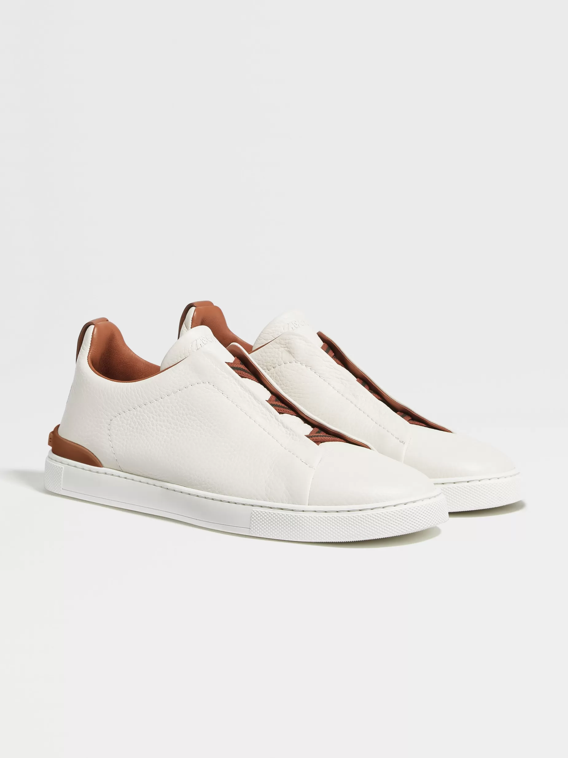 Baskets Triple Stitch™ en Cuir de Cerf Blanc Cassé<ZEGNA Discount