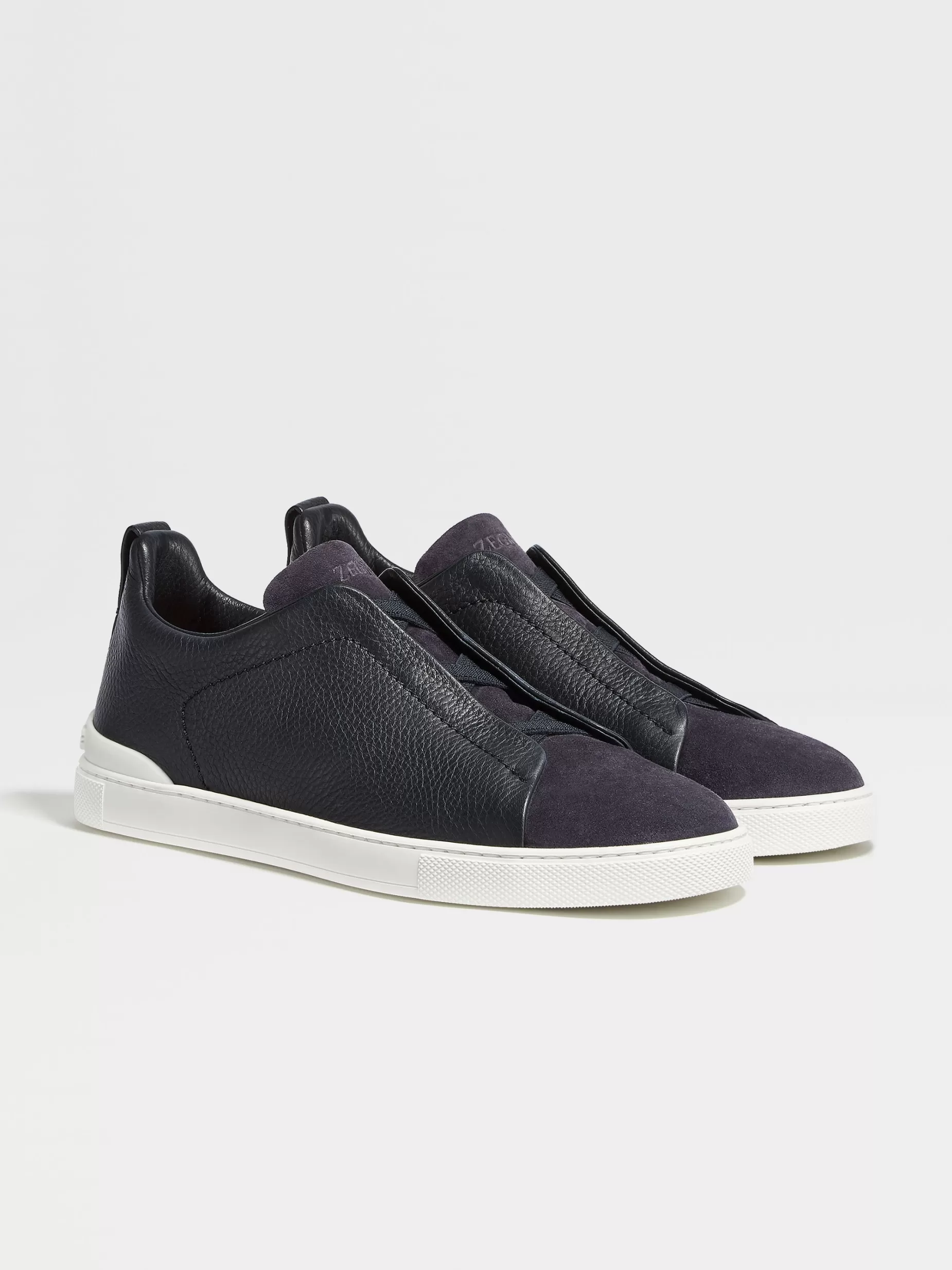 Baskets Triple Stitch™ en Cuir et Veau Velours Bleu Marine<ZEGNA Fashion