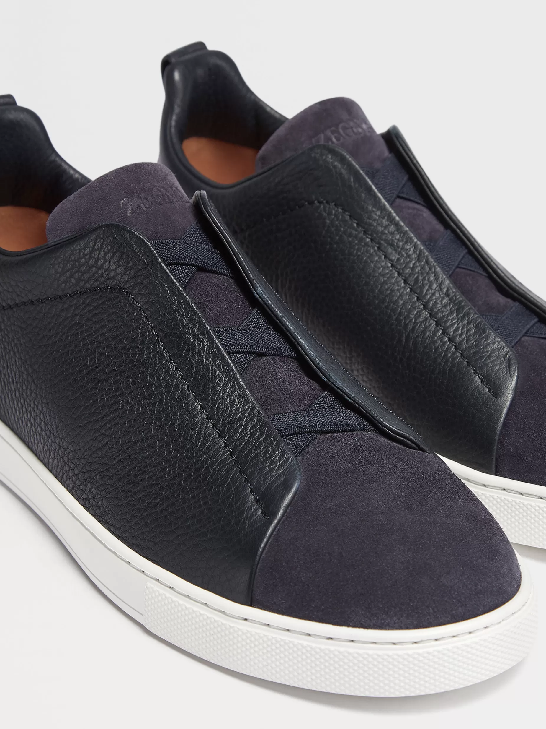 Baskets Triple Stitch™ en Cuir et Veau Velours Bleu Marine<ZEGNA Fashion