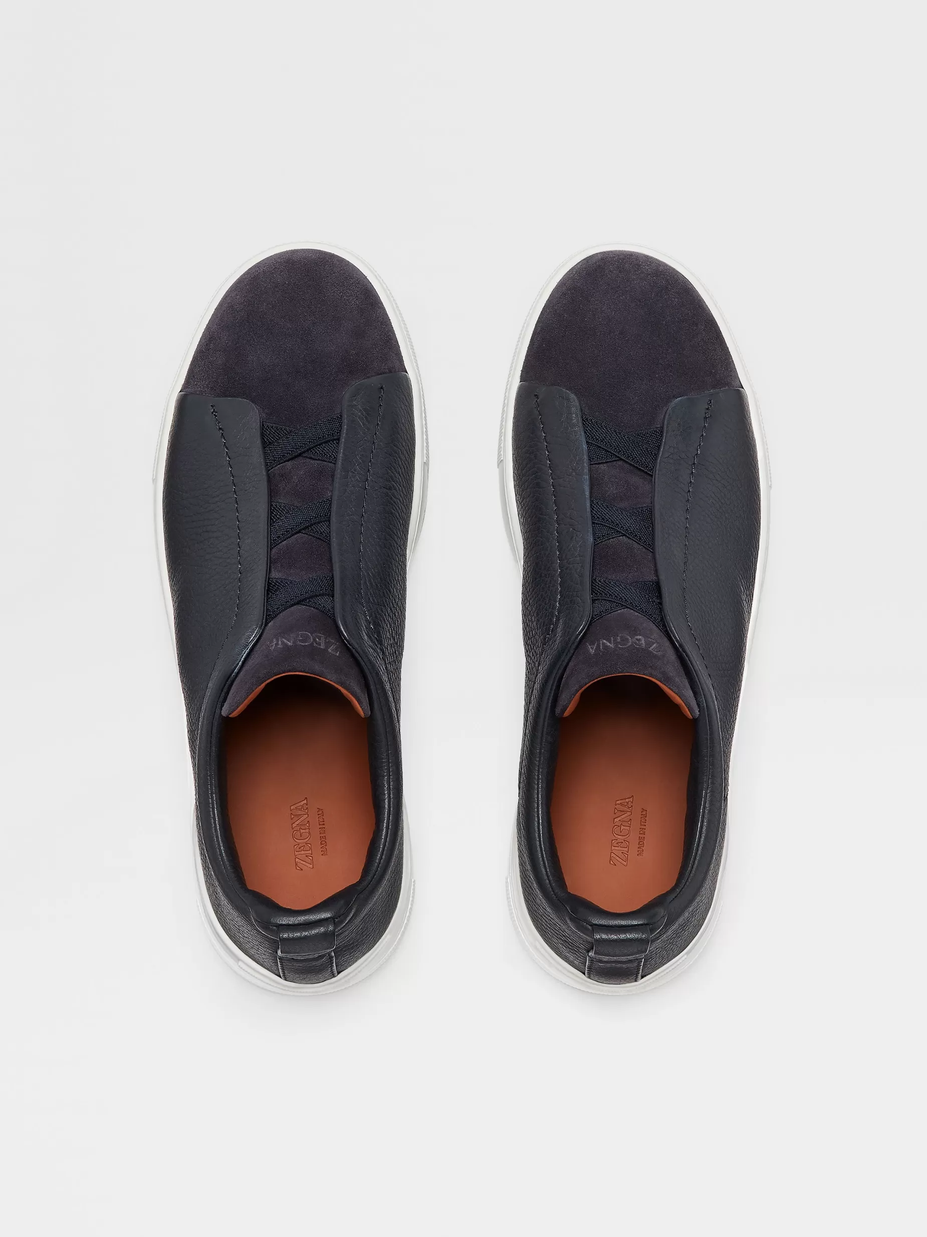 Baskets Triple Stitch™ en Cuir et Veau Velours Bleu Marine<ZEGNA Fashion