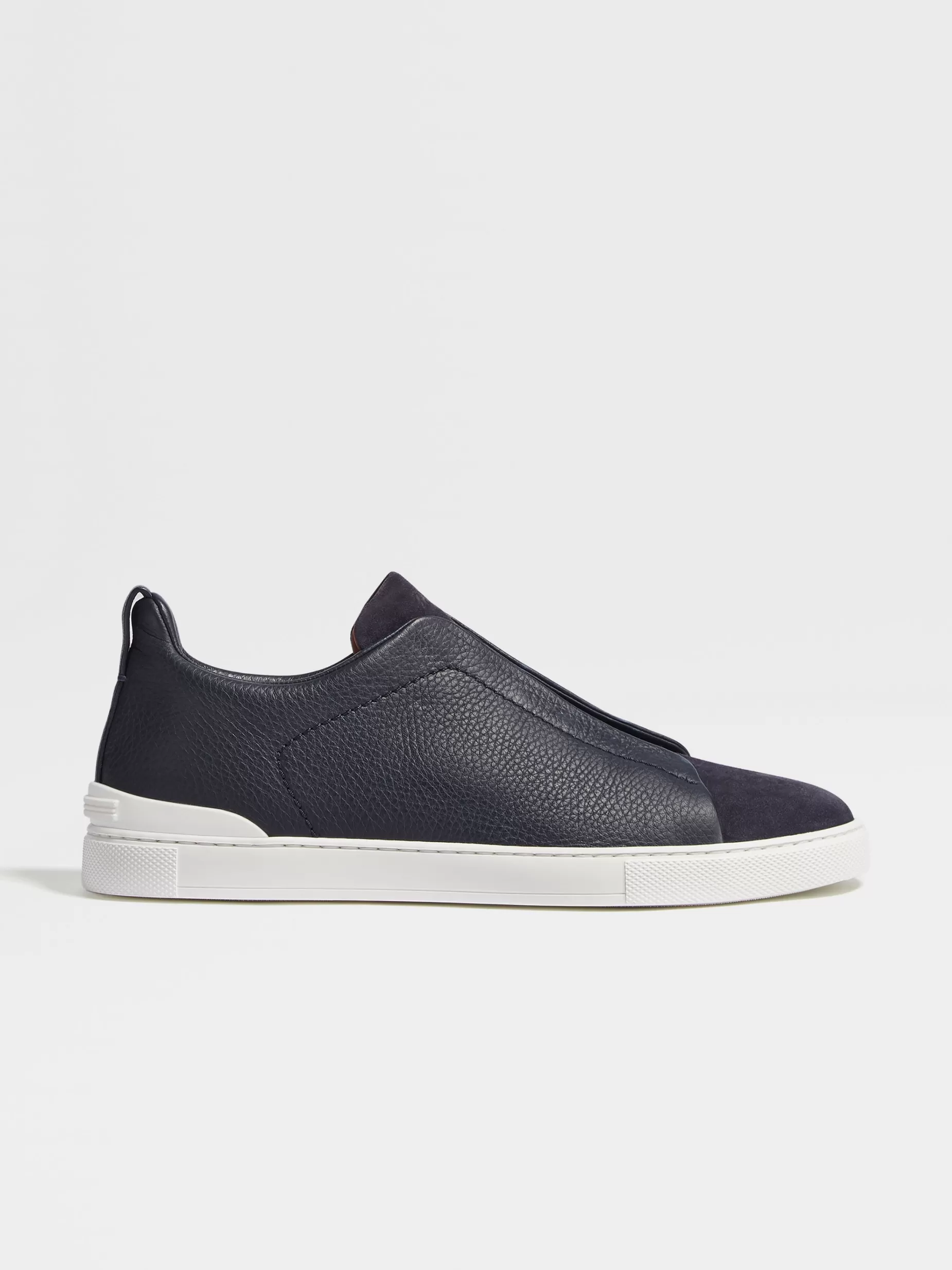 Baskets Triple Stitch™ en Cuir et Veau Velours Bleu Marine<ZEGNA Fashion
