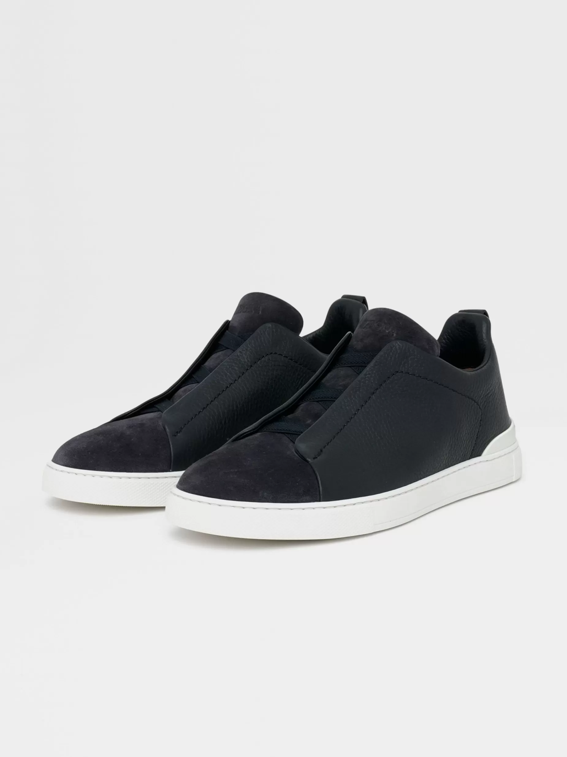 Baskets Triple Stitch™ en Cuir et Veau Velours Bleu Marine<ZEGNA Fashion