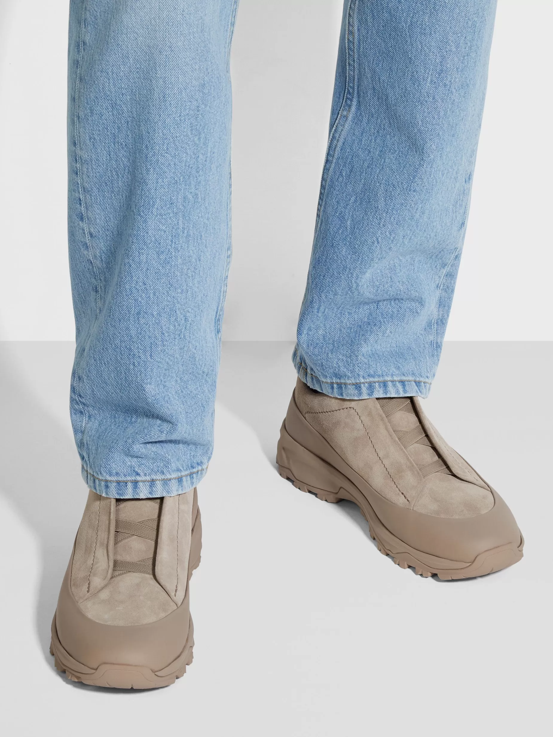 Baskets Triple Stitch™ Monte en Veau Velours et Cuir Taupe Clair<ZEGNA Hot