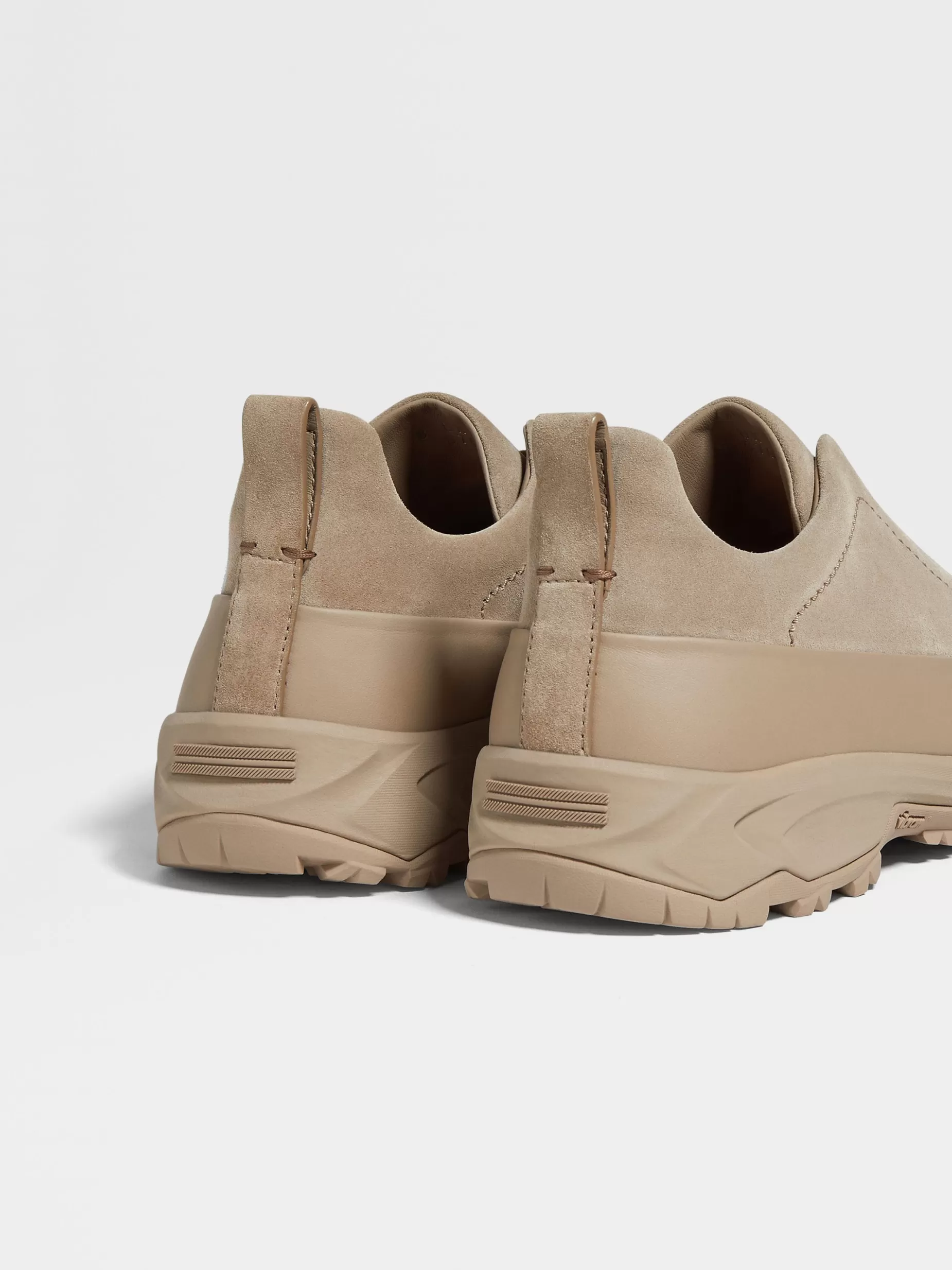Baskets Triple Stitch™ Monte en Veau Velours et Cuir Taupe Clair<ZEGNA Hot