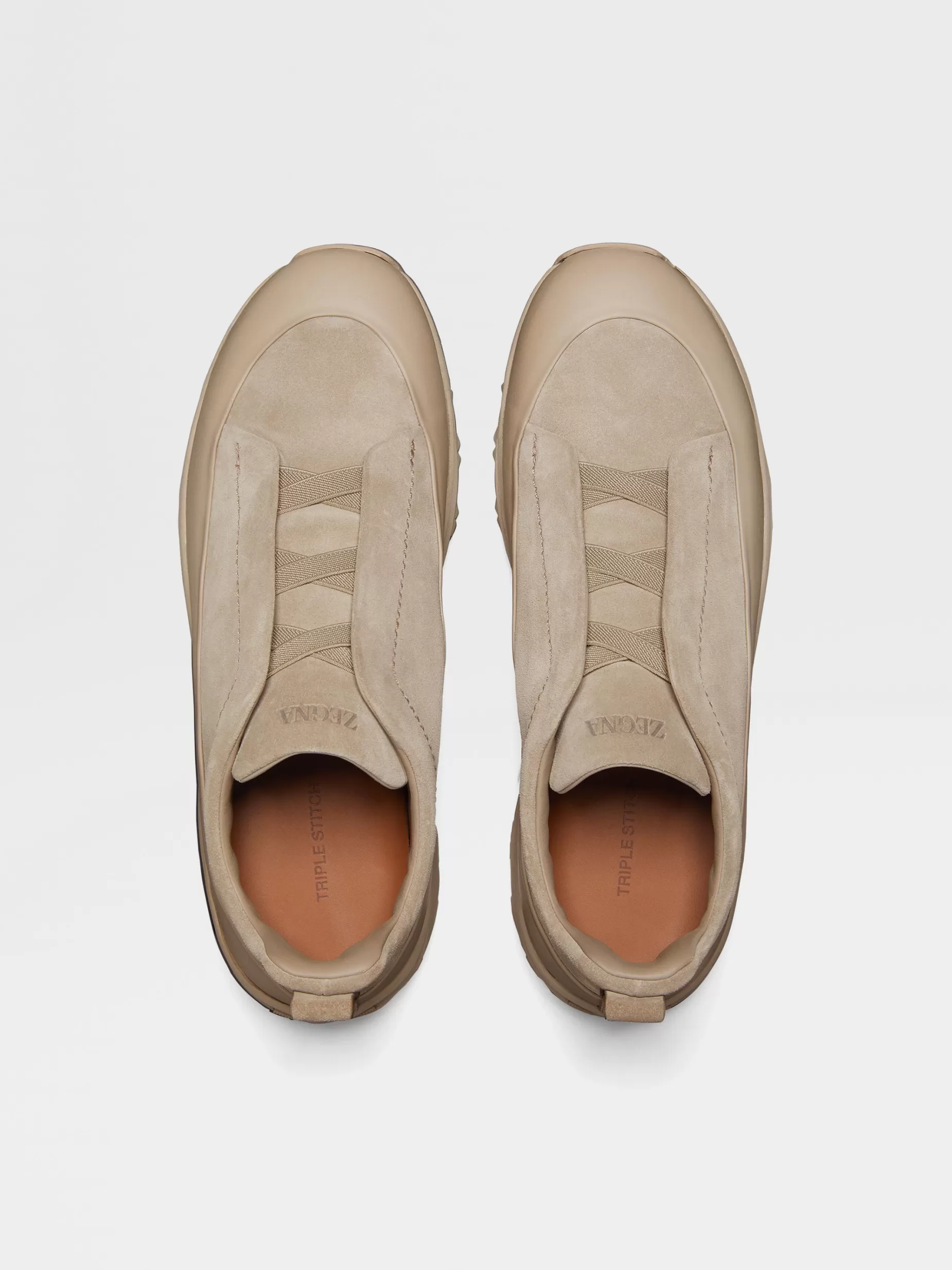 Baskets Triple Stitch™ Monte en Veau Velours et Cuir Taupe Clair<ZEGNA Hot