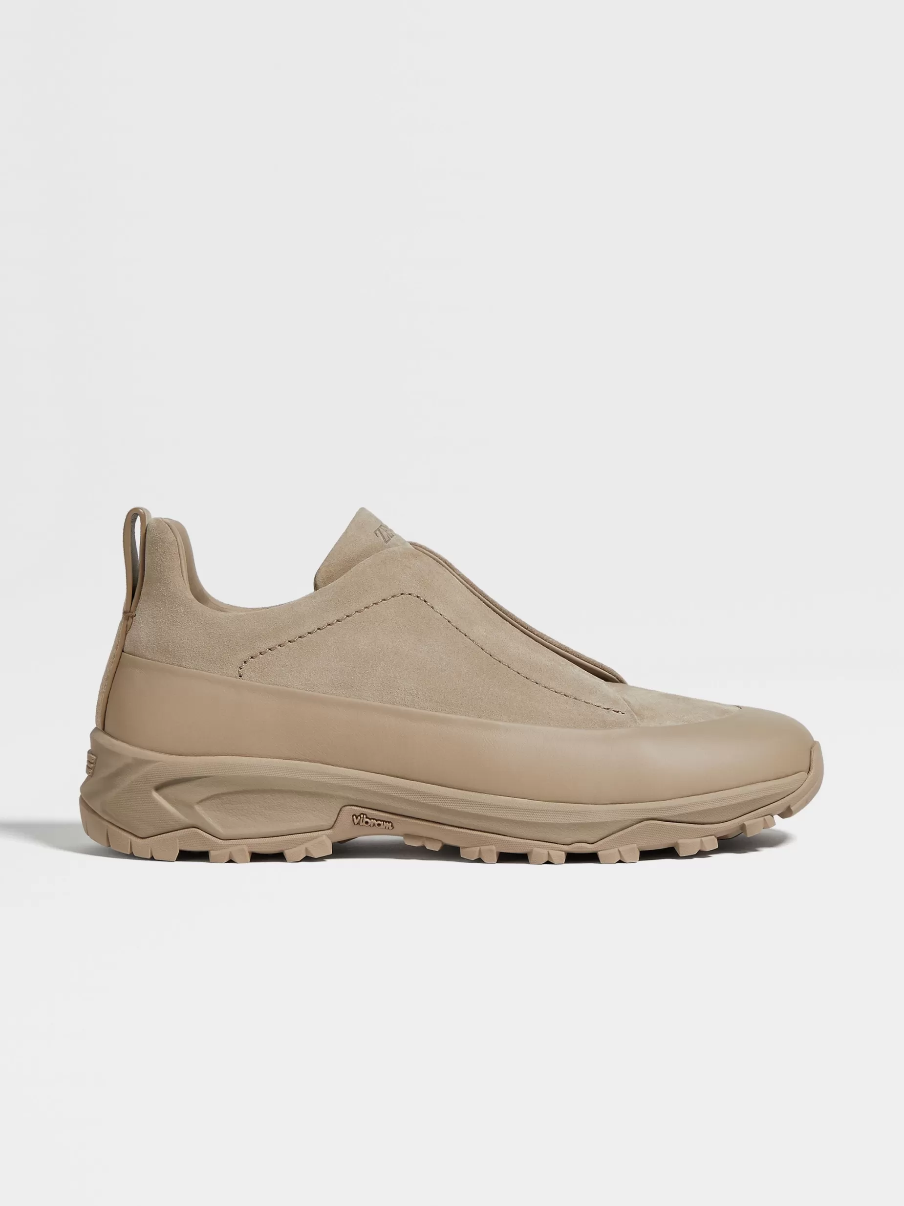 Baskets Triple Stitch™ Monte en Veau Velours et Cuir Taupe Clair<ZEGNA Hot