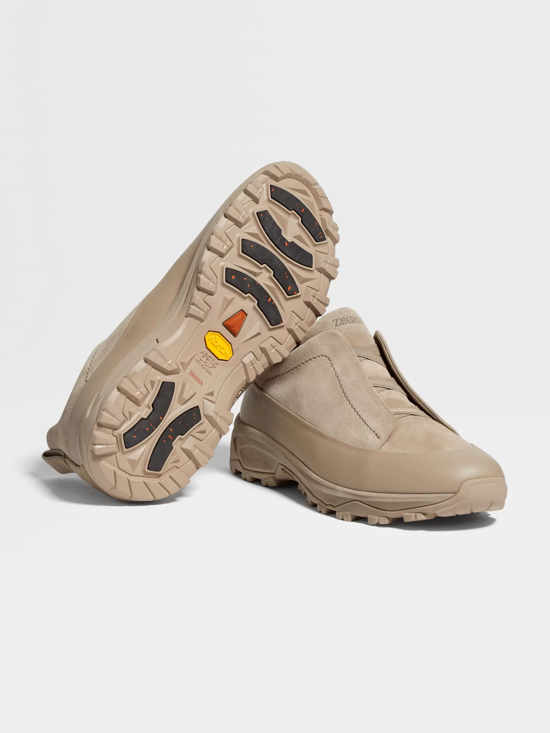 Baskets Triple Stitch™ Monte en Veau Velours et Cuir Taupe Clair<ZEGNA Hot