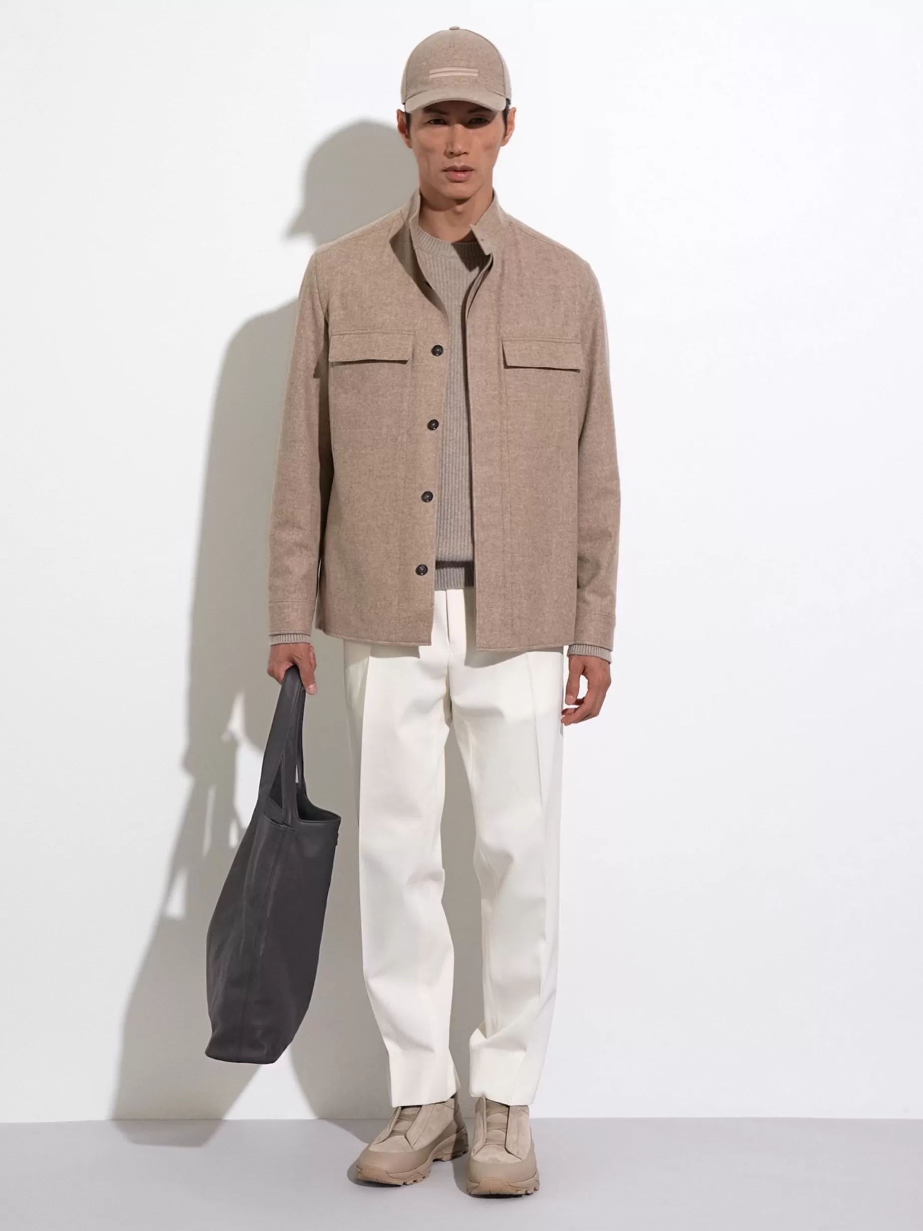 Baskets Triple Stitch™ Monte en Veau Velours et Cuir Taupe Clair<ZEGNA Hot