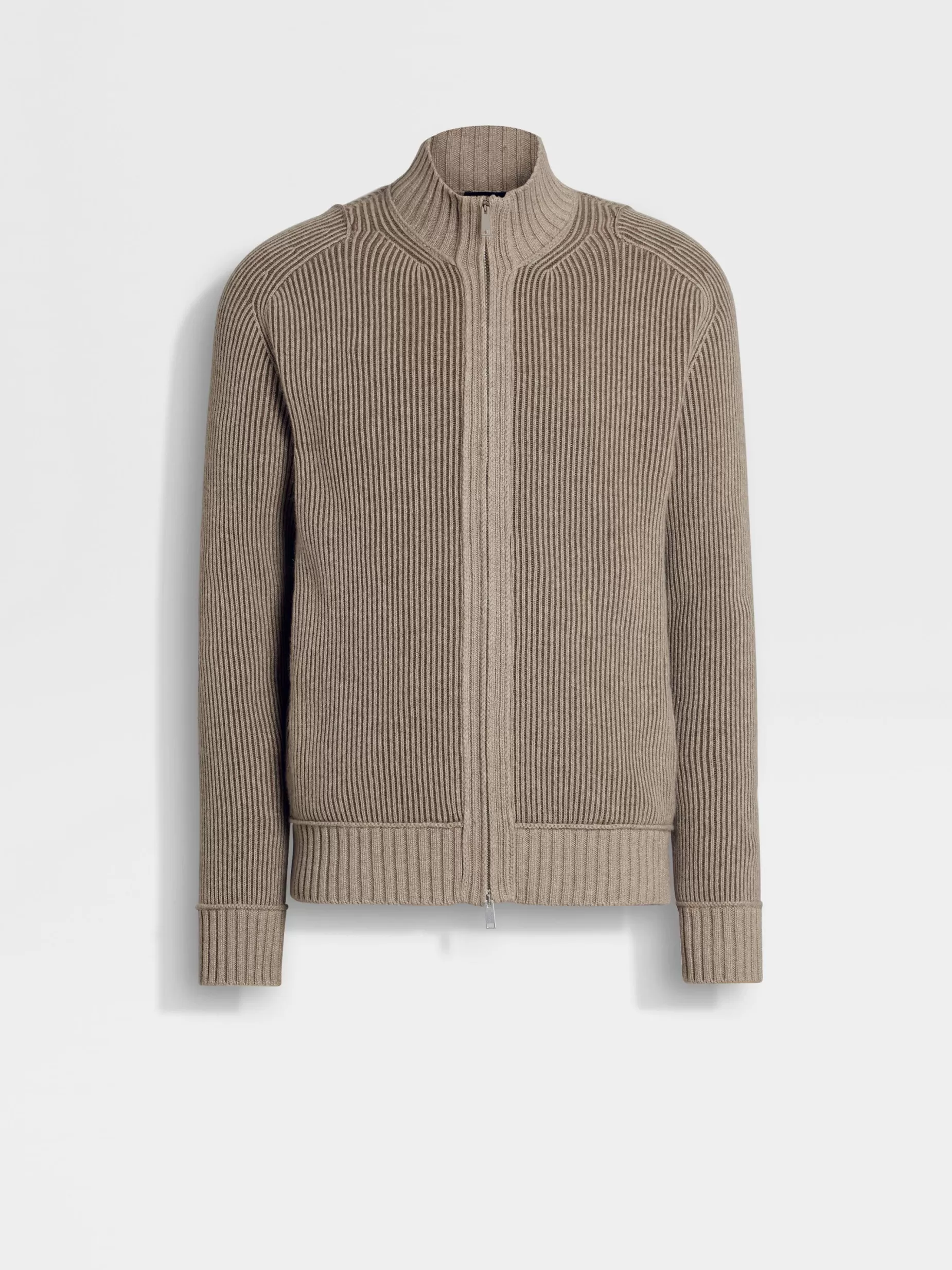 Cardigan Zippé en Oasi Cashmere Taupe Clair et Kaki Chiné<ZEGNA Flash Sale