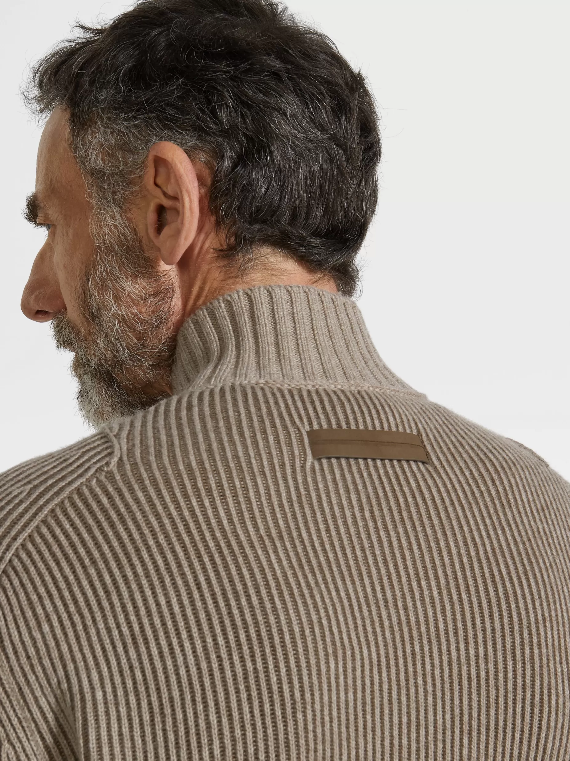 Cardigan Zippé en Oasi Cashmere Taupe Clair et Kaki Chiné<ZEGNA Flash Sale