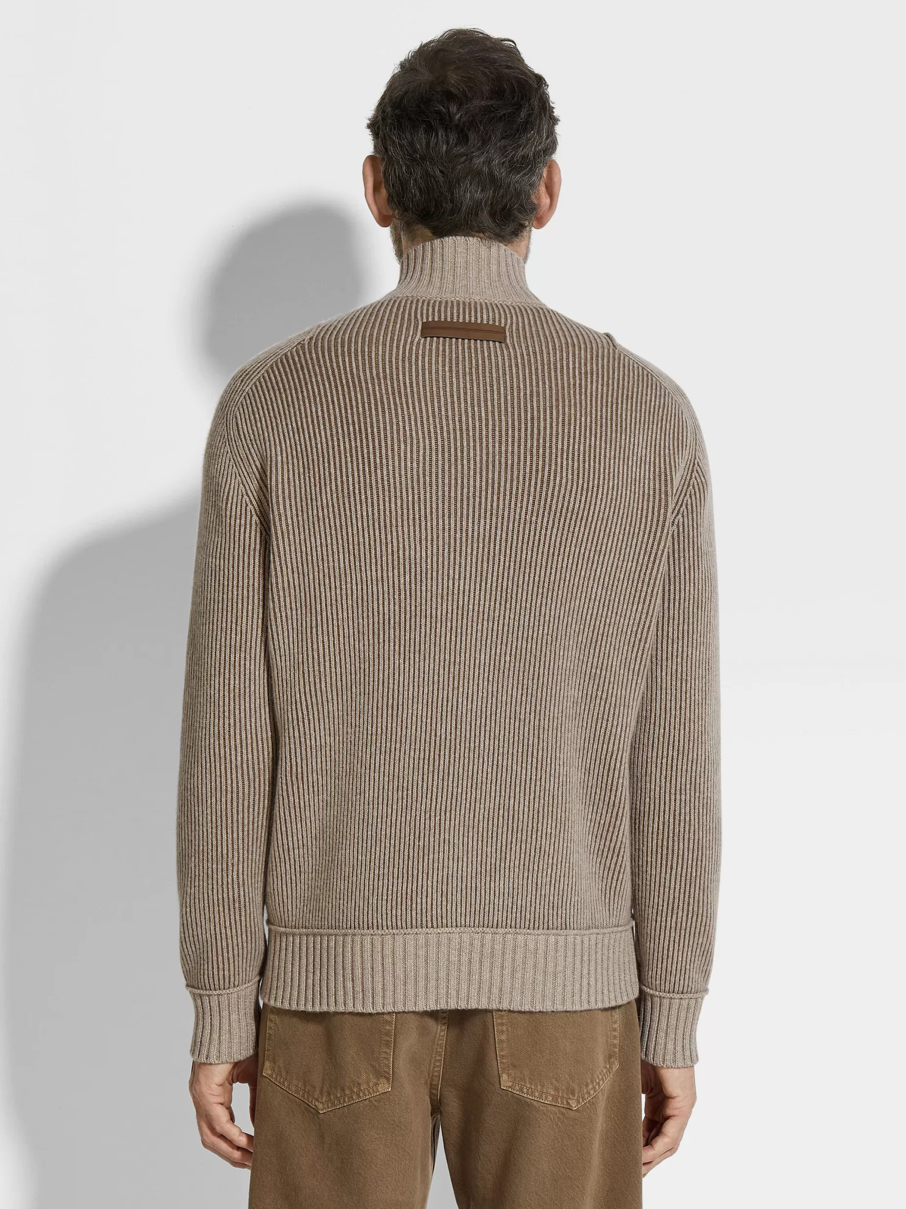 Cardigan Zippé en Oasi Cashmere Taupe Clair et Kaki Chiné<ZEGNA Flash Sale