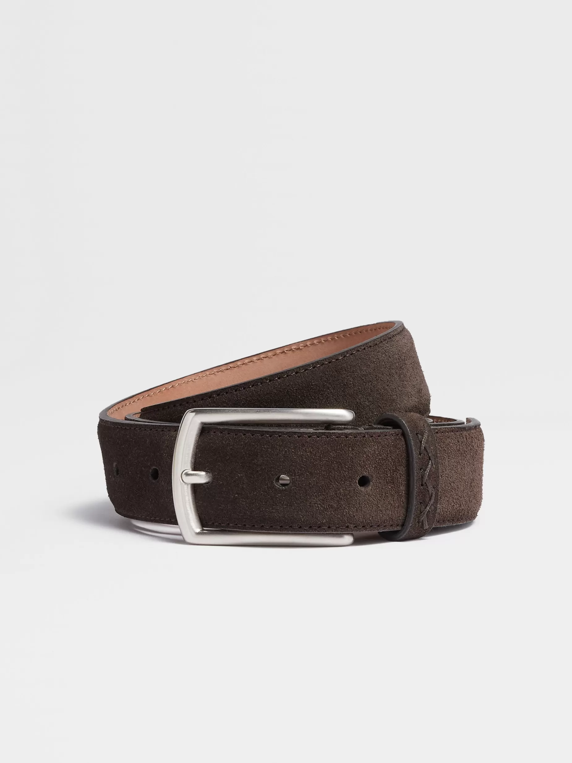 Ceinture en Veau Velours Marron Foncé<ZEGNA Online