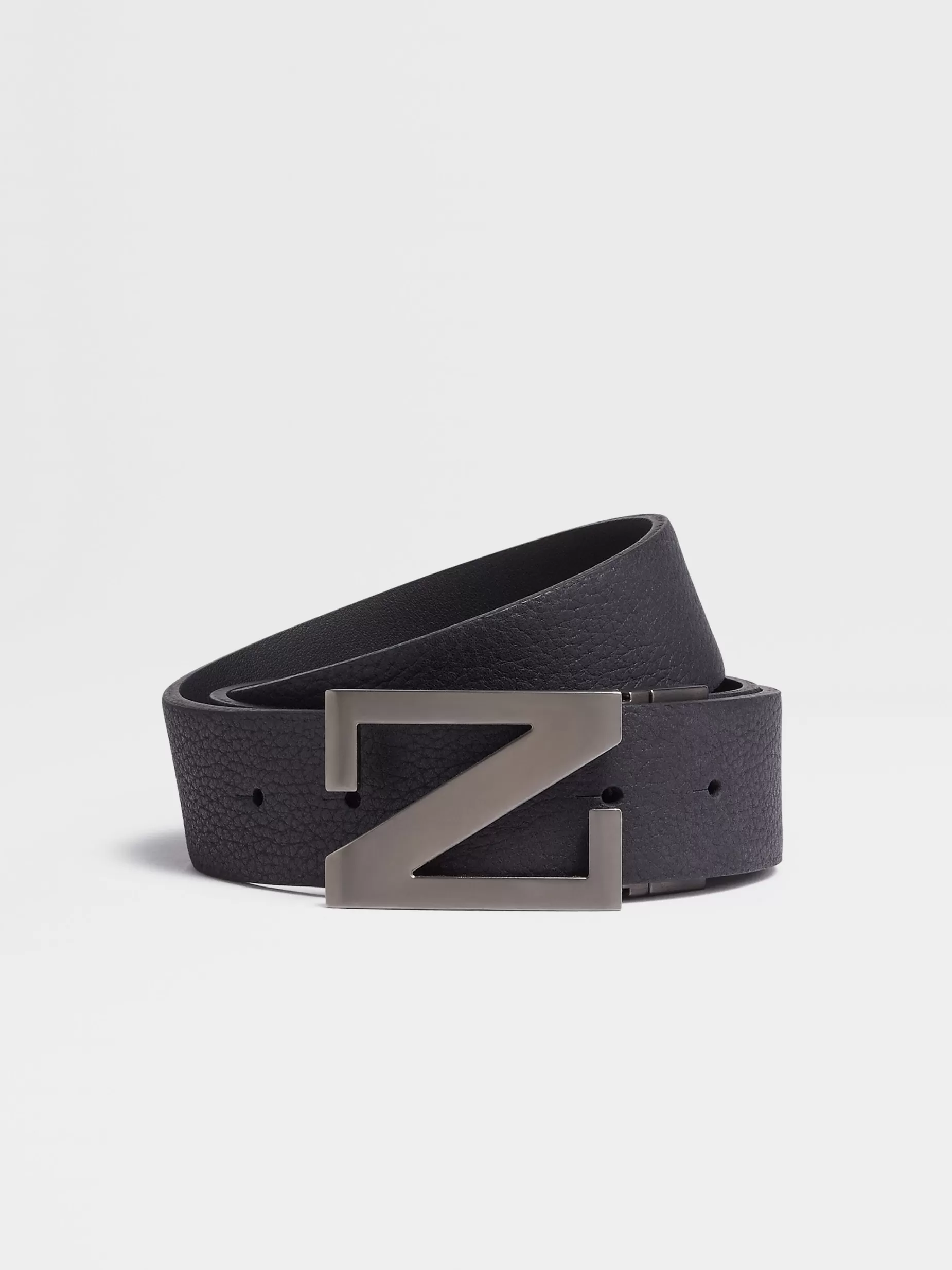 Ceinture Réversible en Cuir Bleu Marine et Noir<ZEGNA Clearance