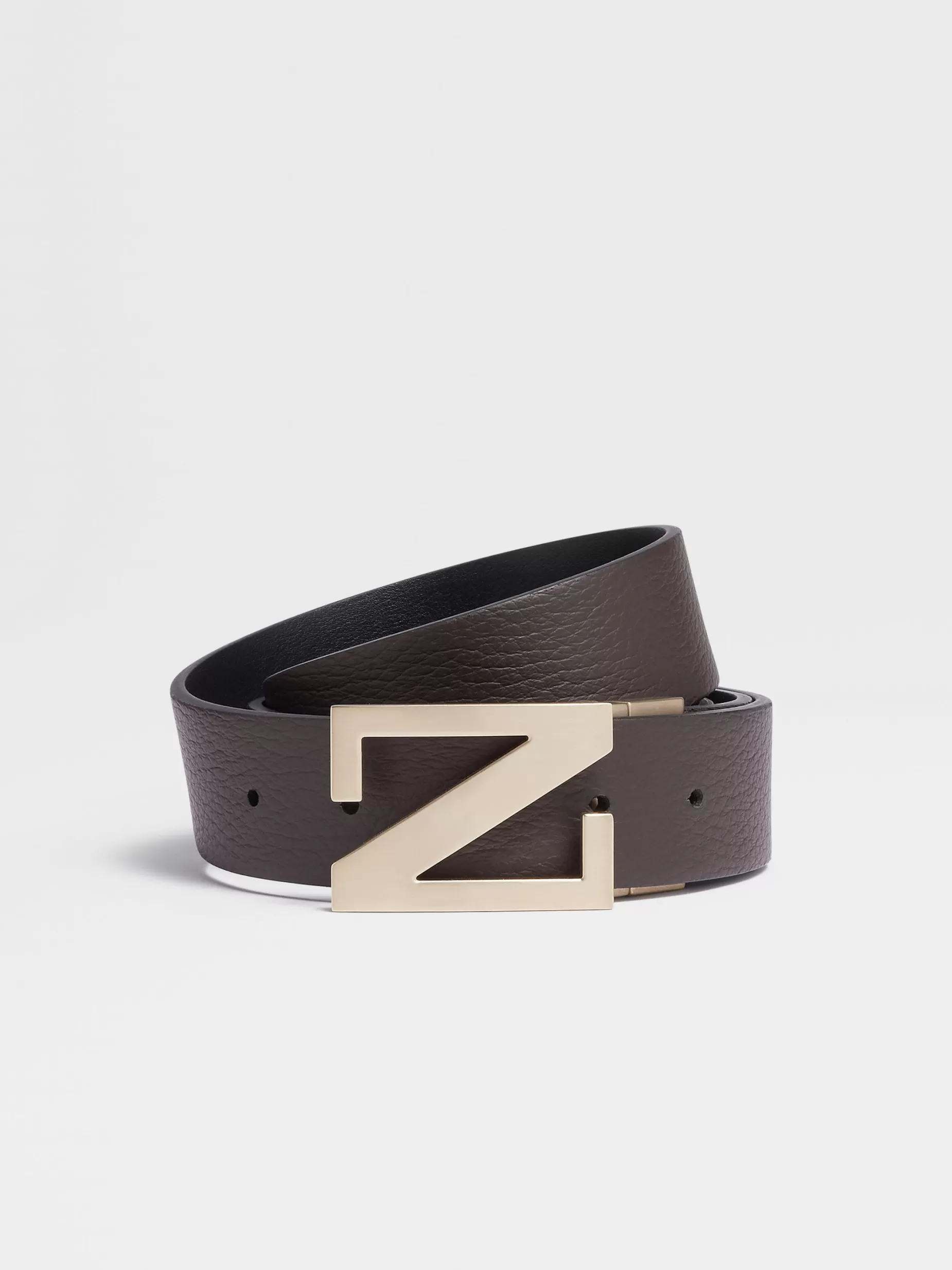 Ceinture Réversible en Cuir Marron Foncé et Noir<ZEGNA Discount