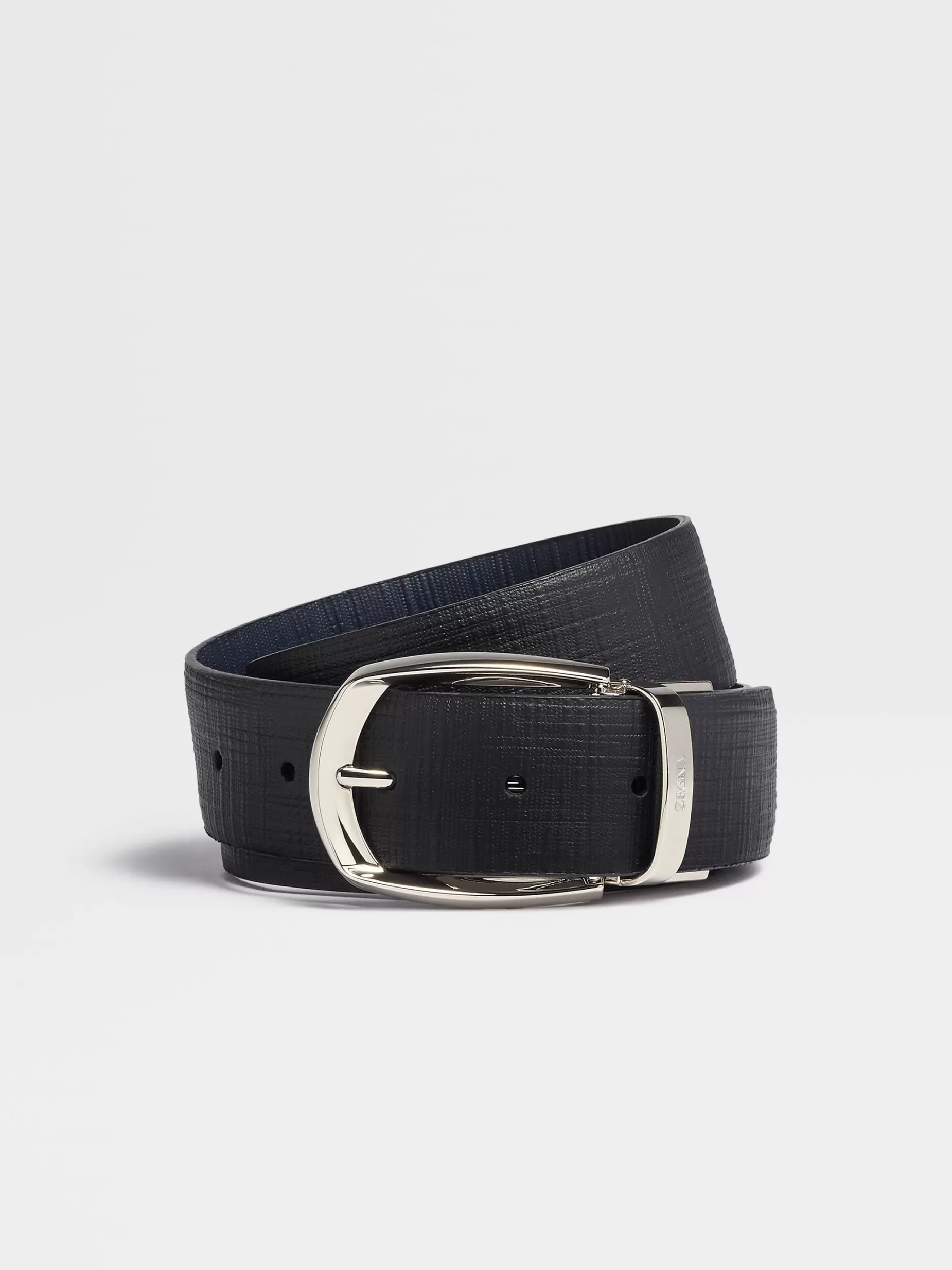 Ceinture Réversible en Cuir Noir et Bleu Marine<ZEGNA Clearance