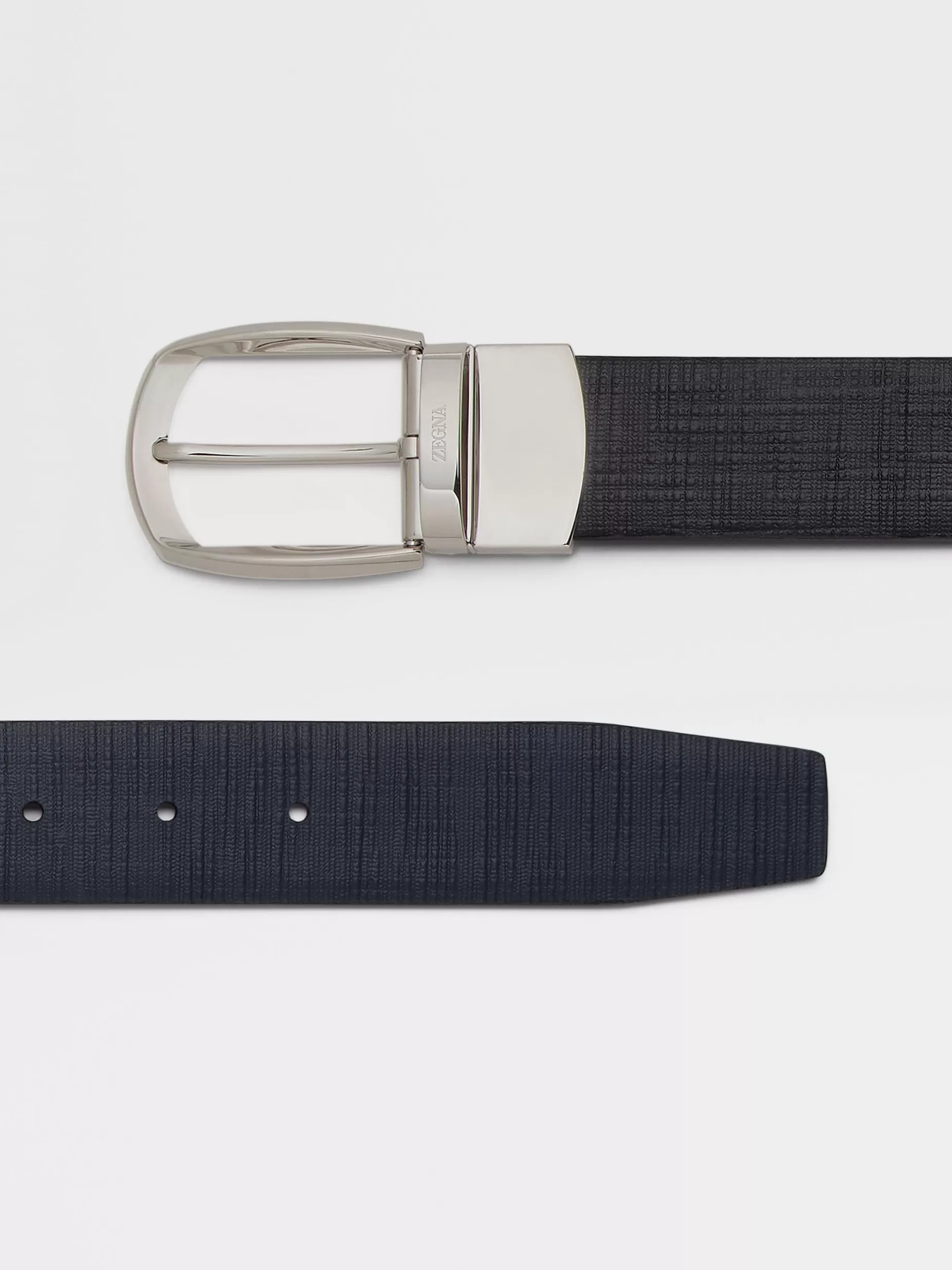 Ceinture Réversible en Cuir Noir et Bleu Marine<ZEGNA Clearance