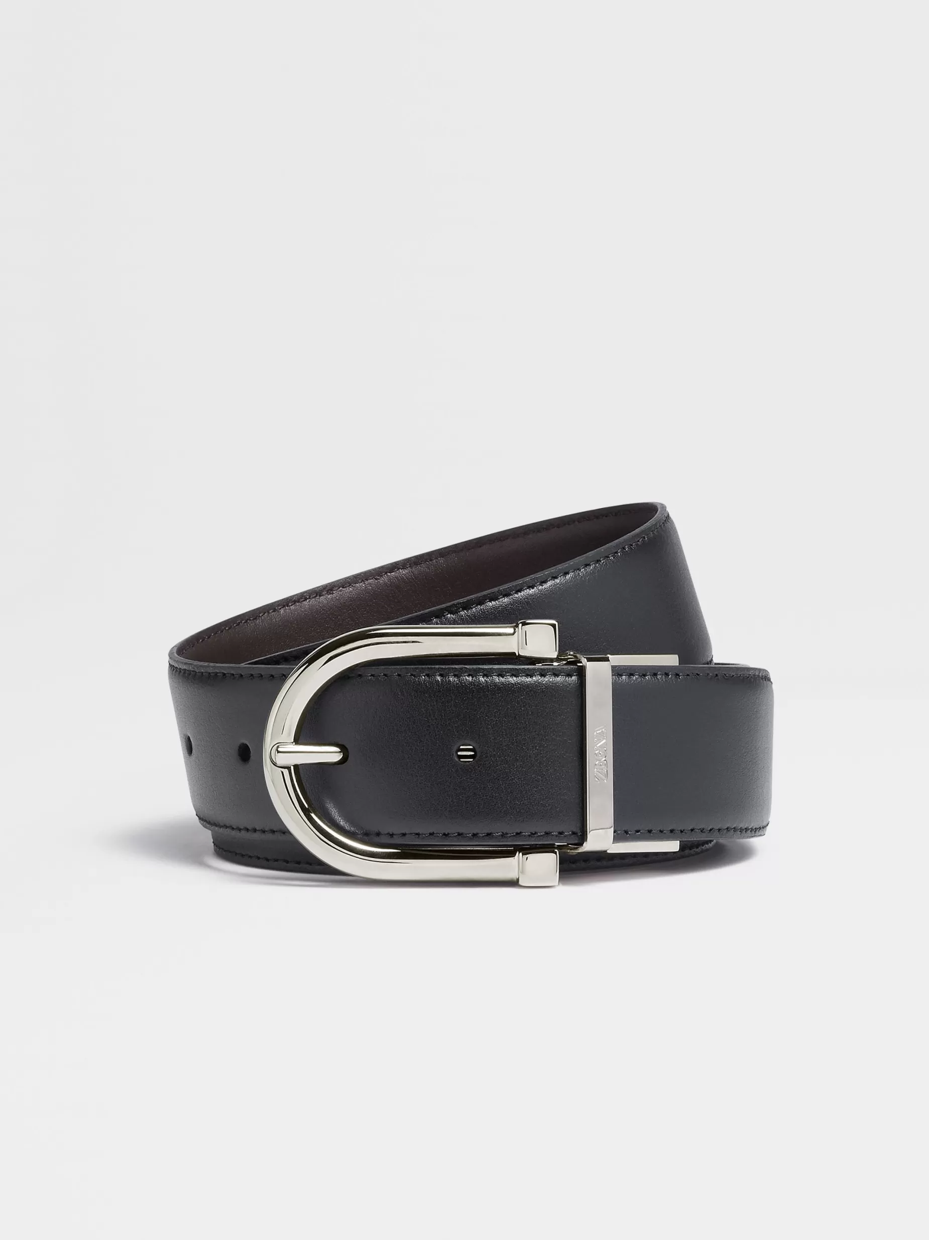 Ceinture Réversible en Cuir Noir et Marron Foncé<ZEGNA Cheap