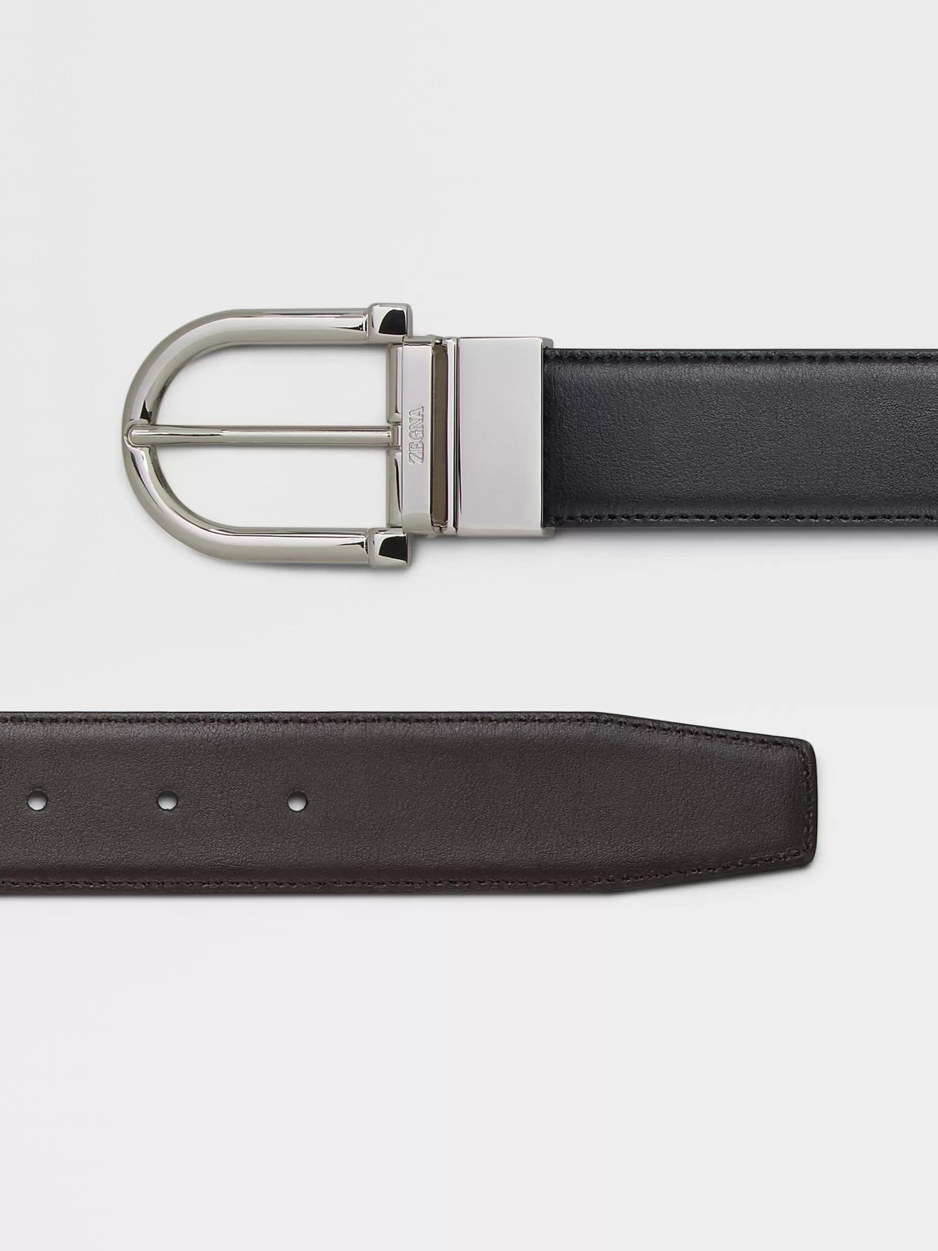 Ceinture Réversible en Cuir Noir et Marron Foncé<ZEGNA Cheap