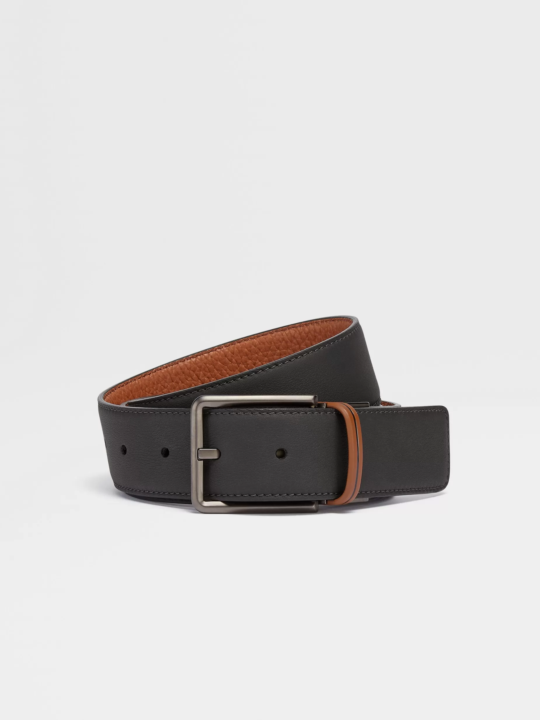 Ceinture Réversible en Cuir Noire et Foliage<ZEGNA Shop