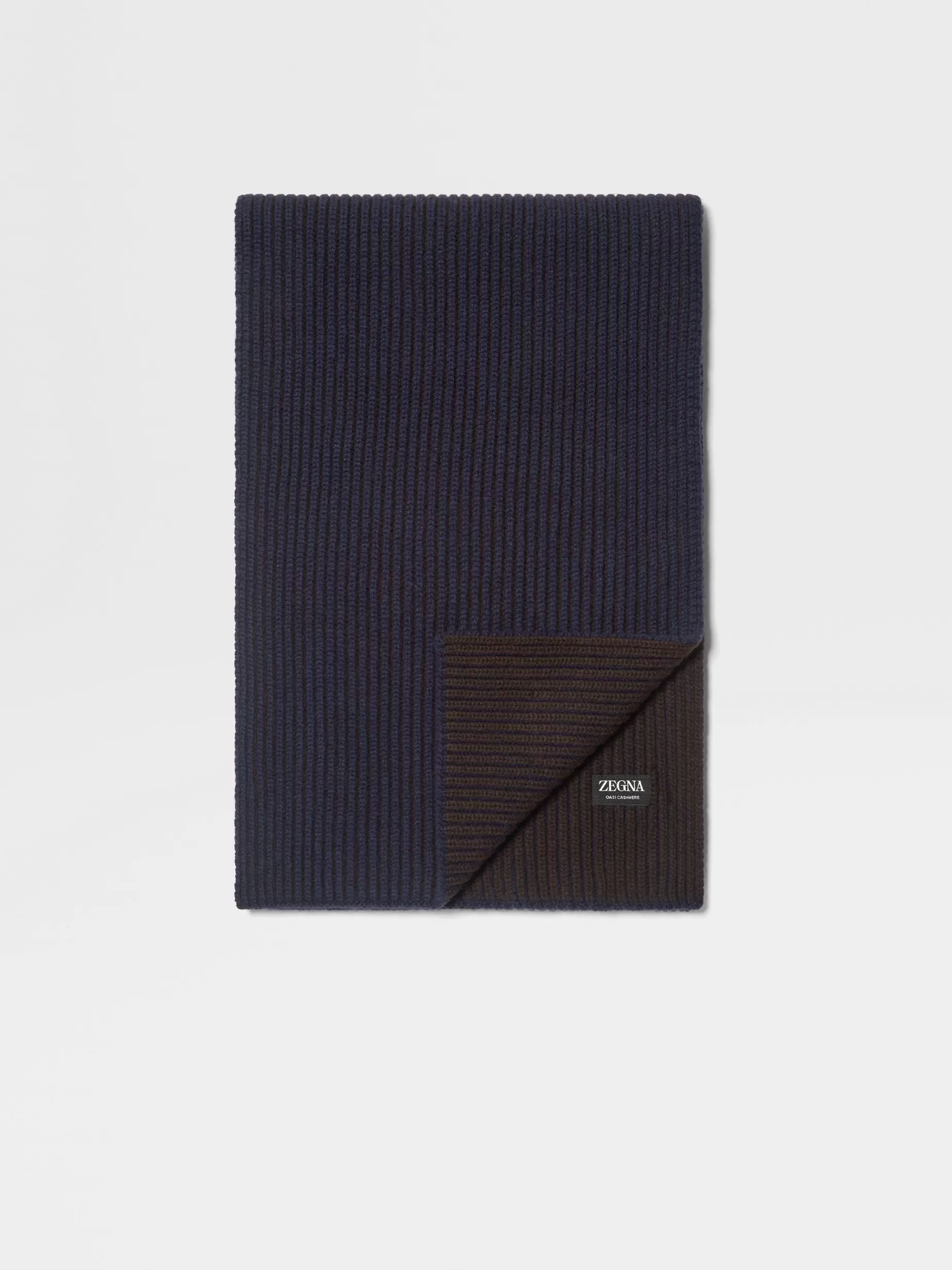 Écharpe en Oasi Cashmere Bleu Encre et Marron Foncé<ZEGNA Sale