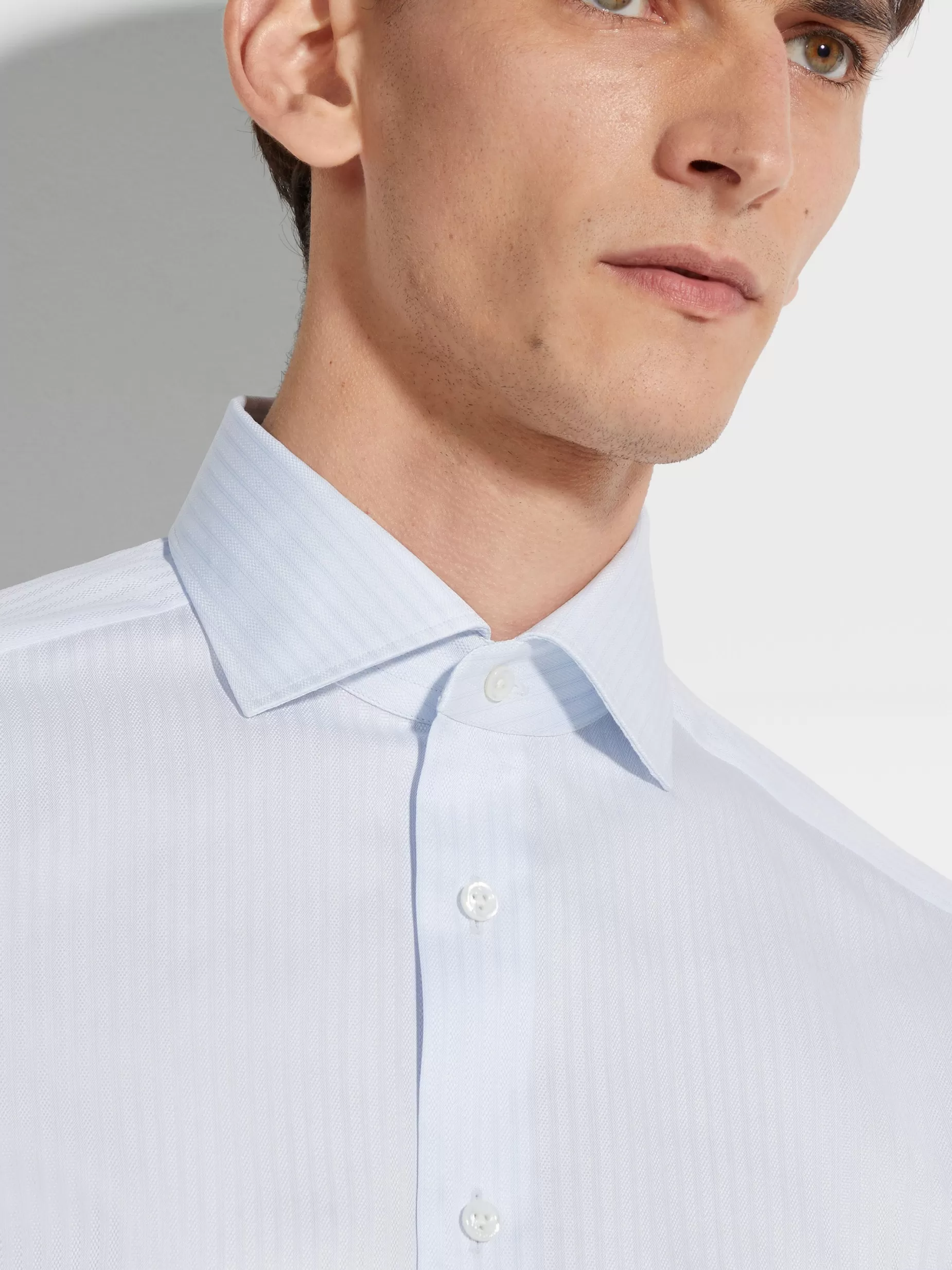 Chemise en Coton Centoventimila à Rayures Structurées Bleu Clair<ZEGNA New