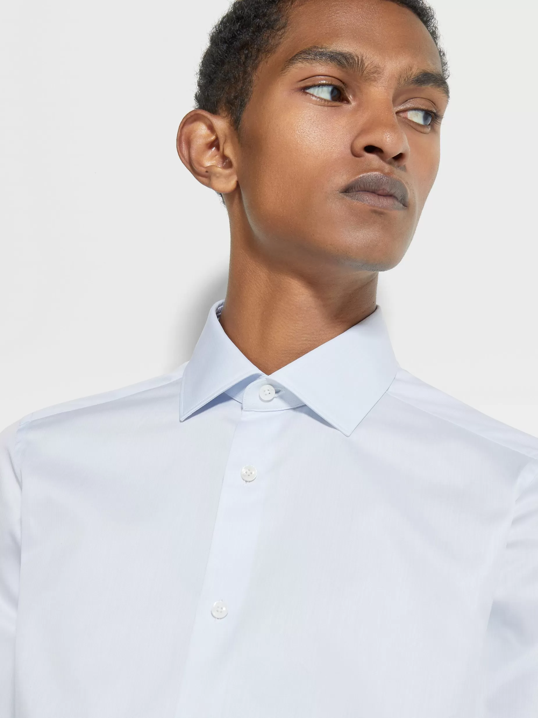 Chemise en Coton Trecapi à Fines Rayures Structurées Bleu Clair<ZEGNA Flash Sale