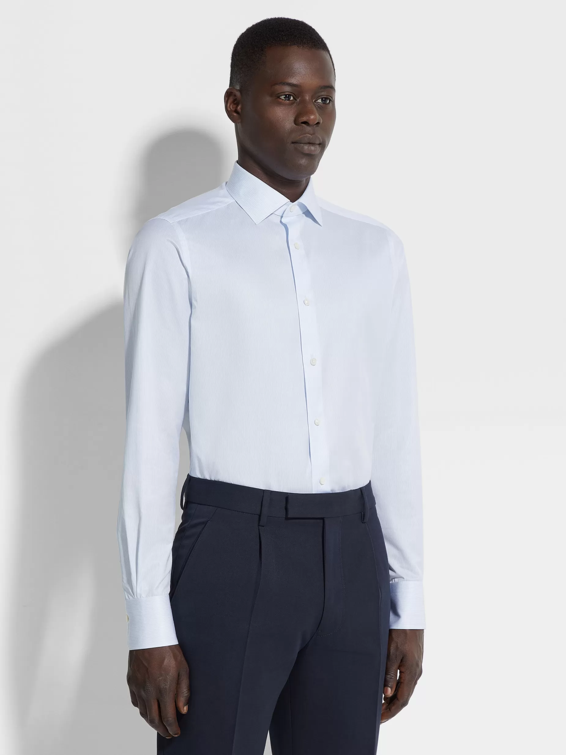 Chemise en Coton Trofeo™ à Fines Rayures Blanc et Bleu Clair<ZEGNA Cheap