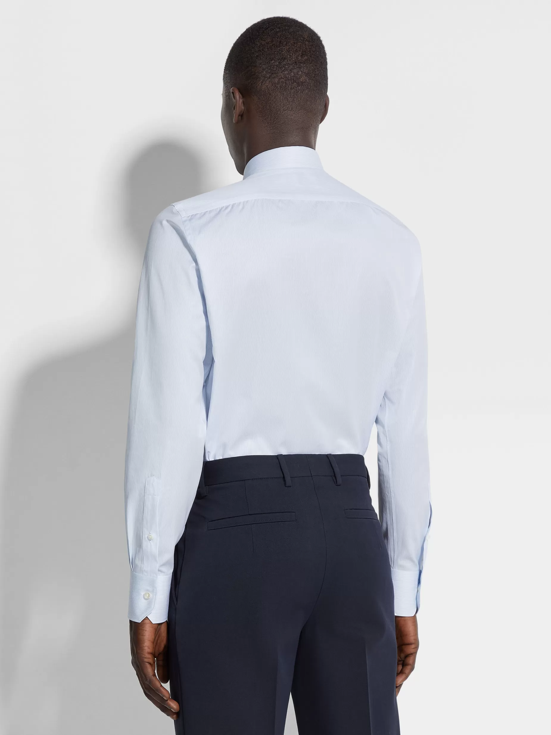 Chemise en Coton Trofeo™ à Fines Rayures Blanc et Bleu Clair<ZEGNA Cheap