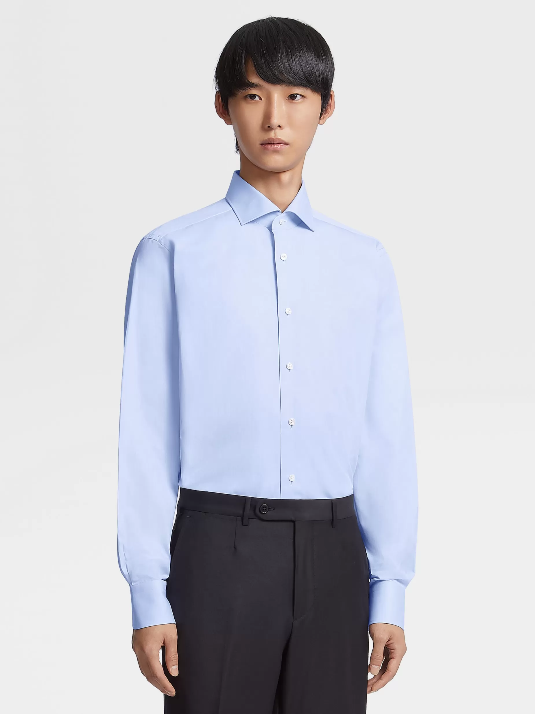 Chemise Habillée à Manches Longues en Coton Sea Island Bleu Clair<ZEGNA Outlet