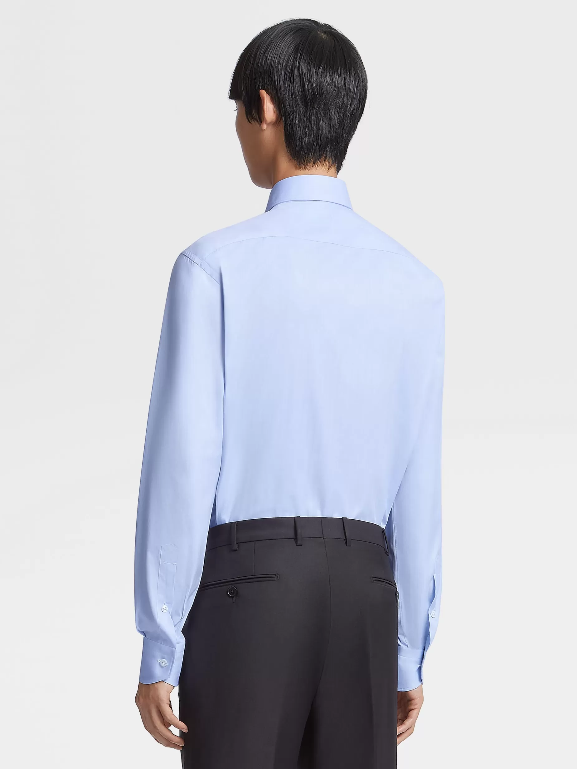 Chemise Habillée à Manches Longues en Coton Sea Island Bleu Clair<ZEGNA Outlet