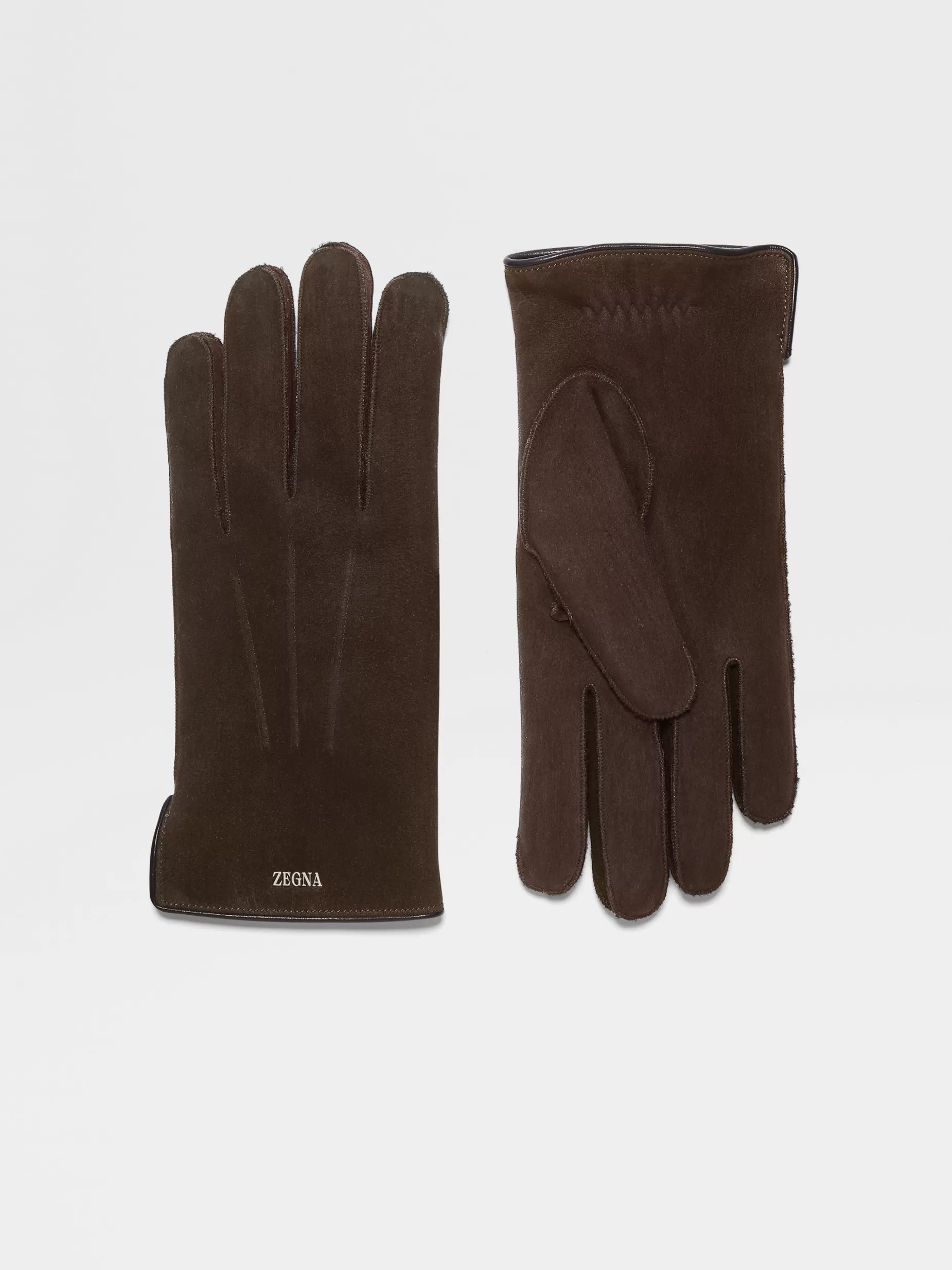 Gants en Veau Velours Marron Foncé<ZEGNA Online