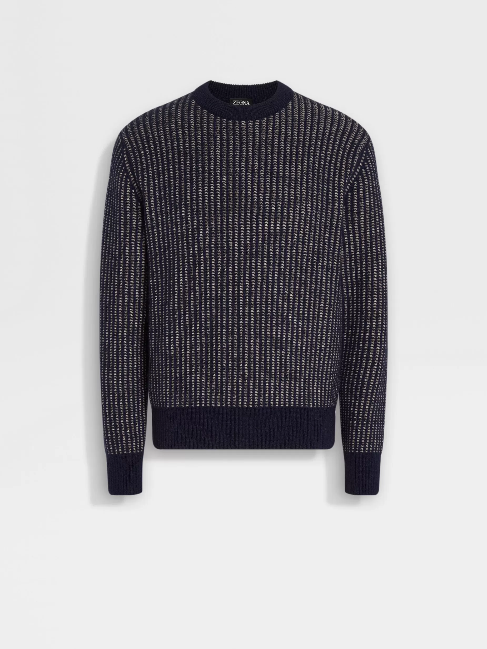 Haut Ras du Cou Bleu Encre et Taupe Clair en Cachemire, Mohair et Soie<ZEGNA Fashion
