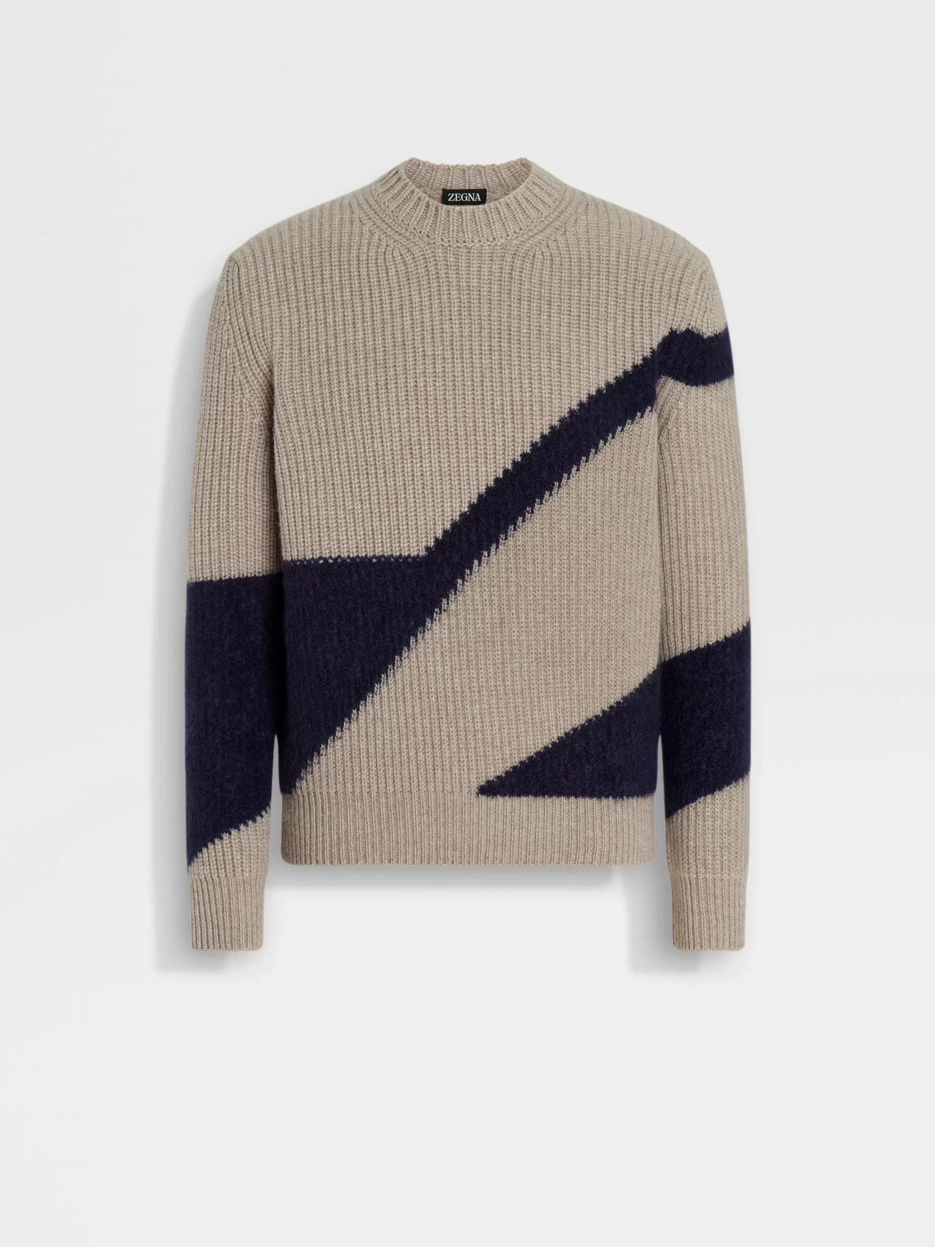 Haut Ras du Cou en Cachemire et Soie Taupe Clair et Bleu Encre<ZEGNA Online