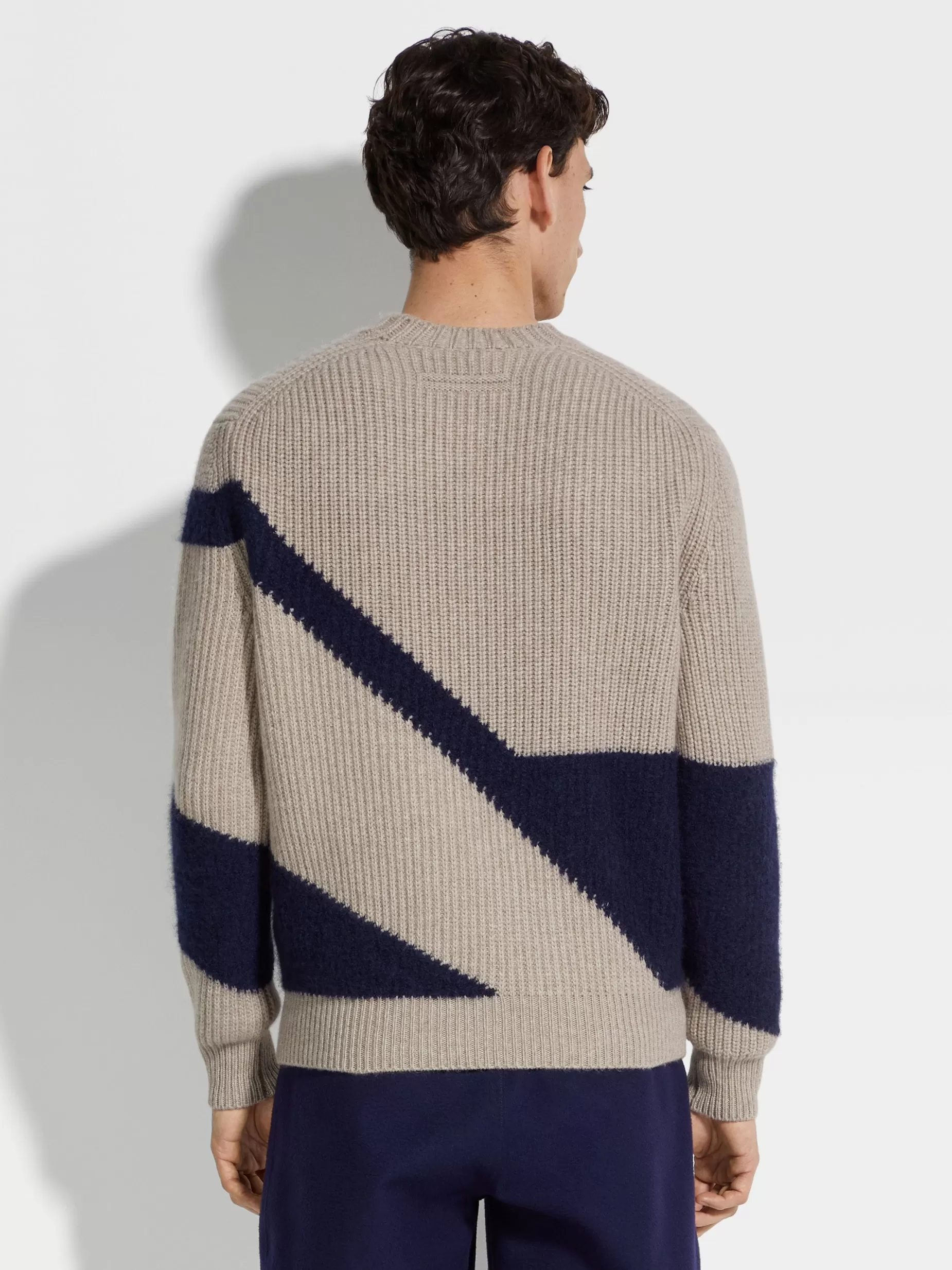 Haut Ras du Cou en Cachemire et Soie Taupe Clair et Bleu Encre<ZEGNA Online