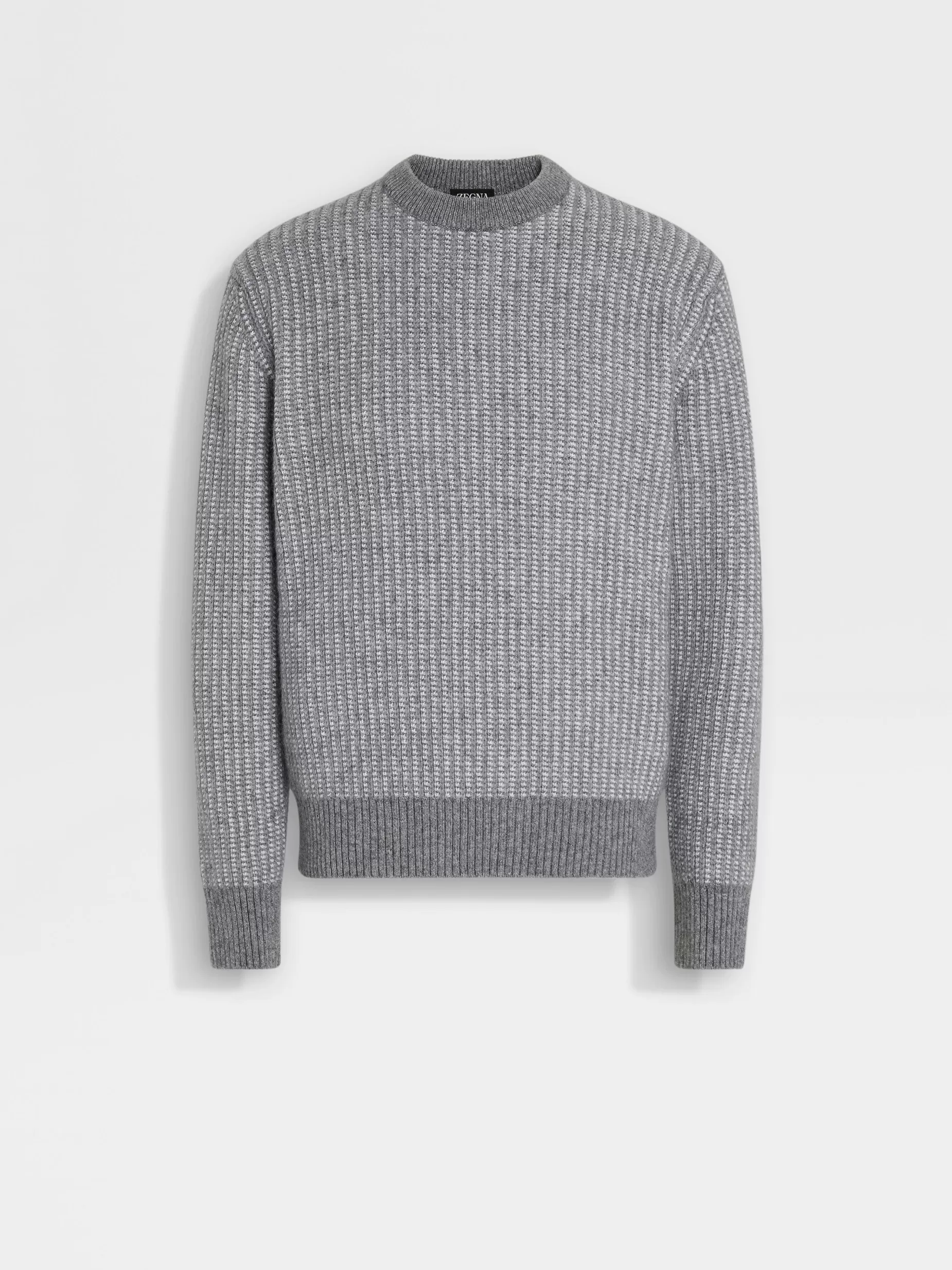 Haut Ras du Cou en Cachemire, Mohair et Soie Gris et Blanc<ZEGNA New