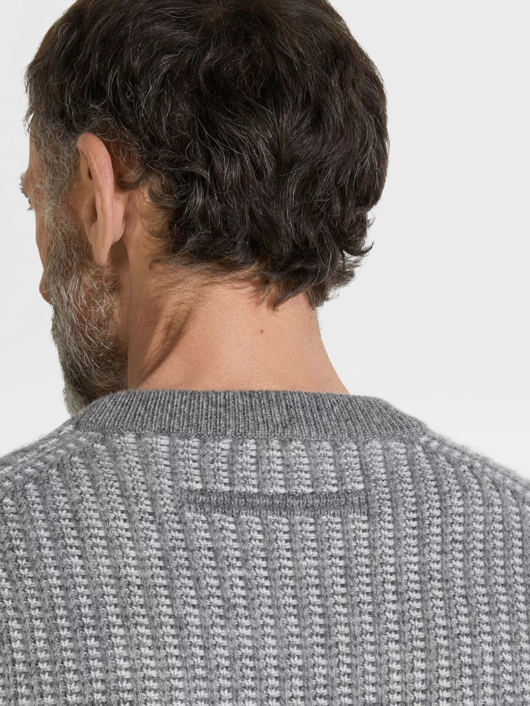 Haut Ras du Cou en Cachemire, Mohair et Soie Gris et Blanc<ZEGNA New