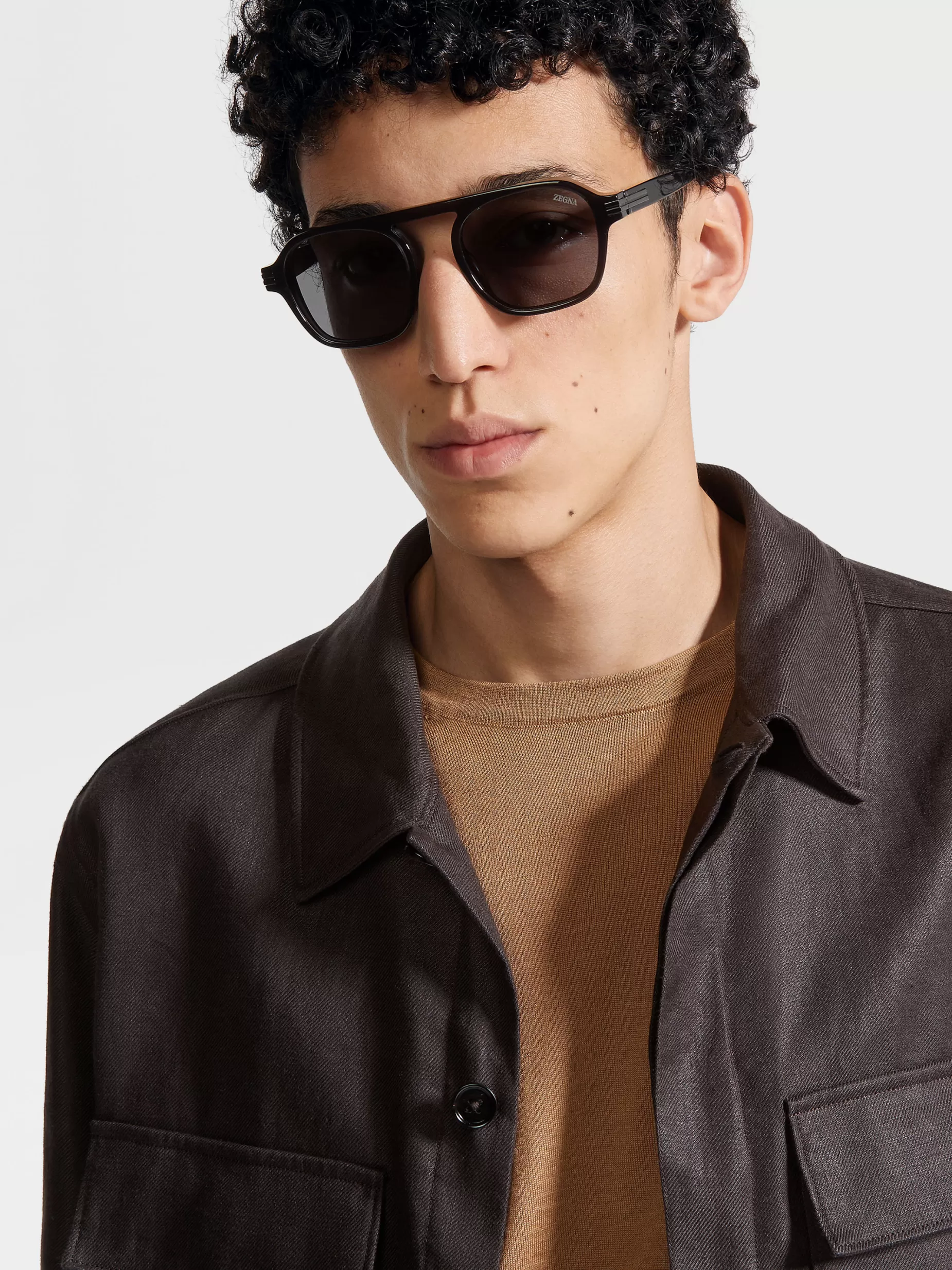 Lunettes de Soleil Aurora II en Acétate Gris Foncé Transparent<ZEGNA Outlet
