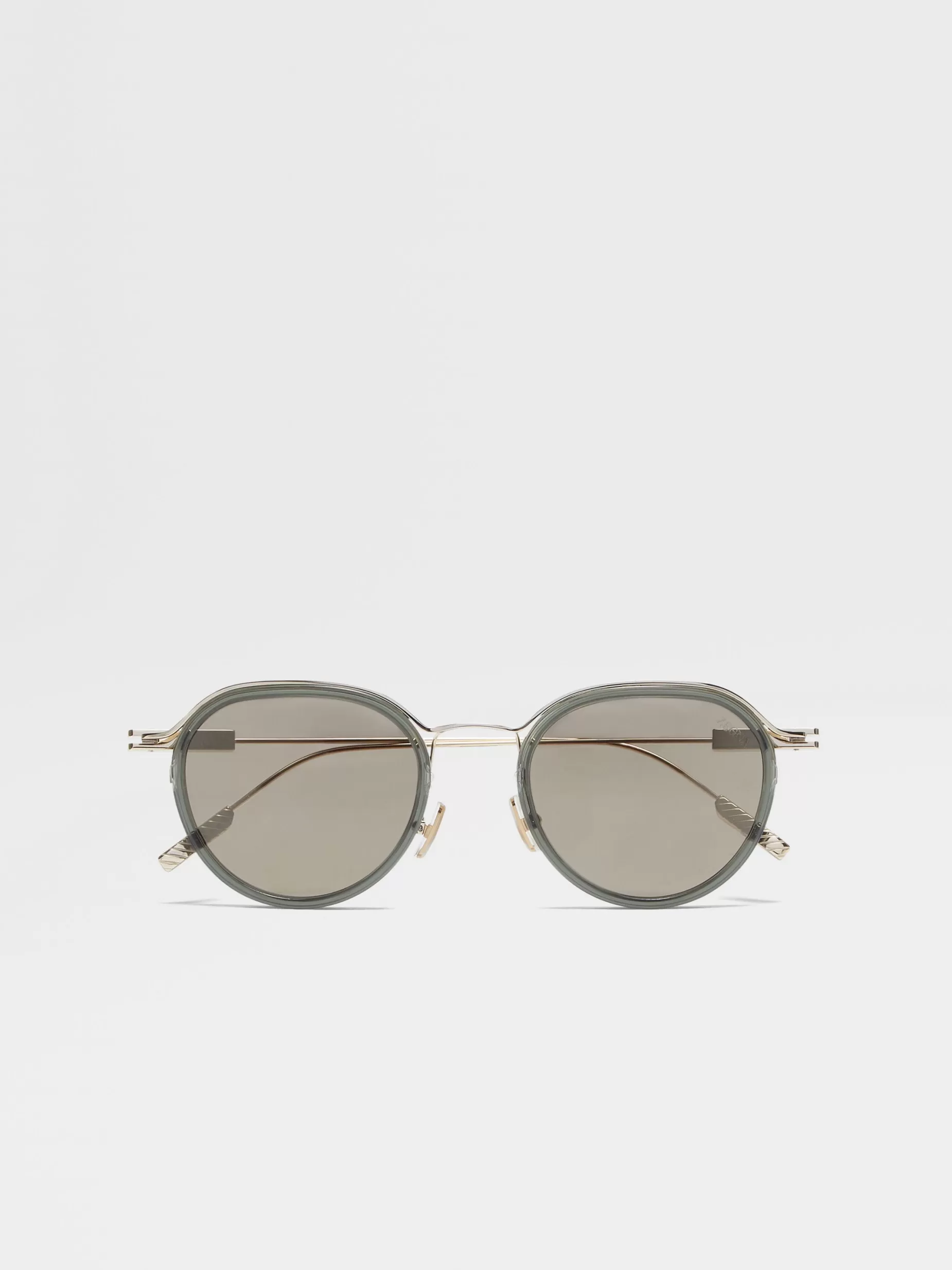 Lunettes de Soleil en Acétate et Métal Vert Transparent et Or Pâle<ZEGNA Sale
