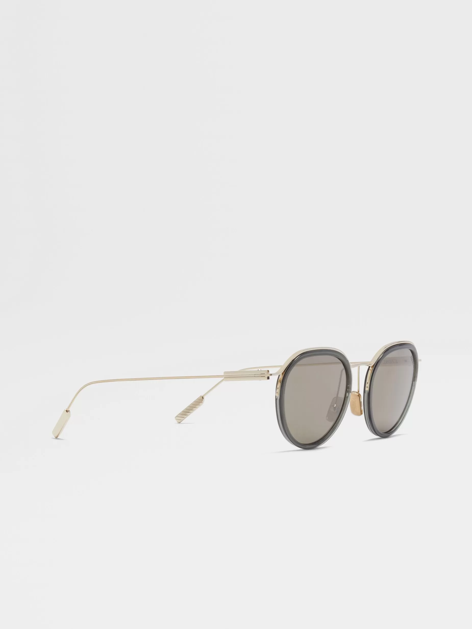 Lunettes de Soleil en Acétate et Métal Vert Transparent et Or Pâle<ZEGNA Sale
