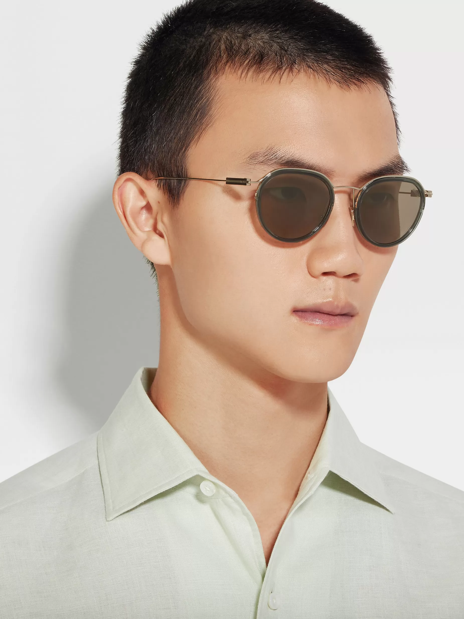 Lunettes de Soleil en Acétate et Métal Vert Transparent et Or Pâle<ZEGNA Sale