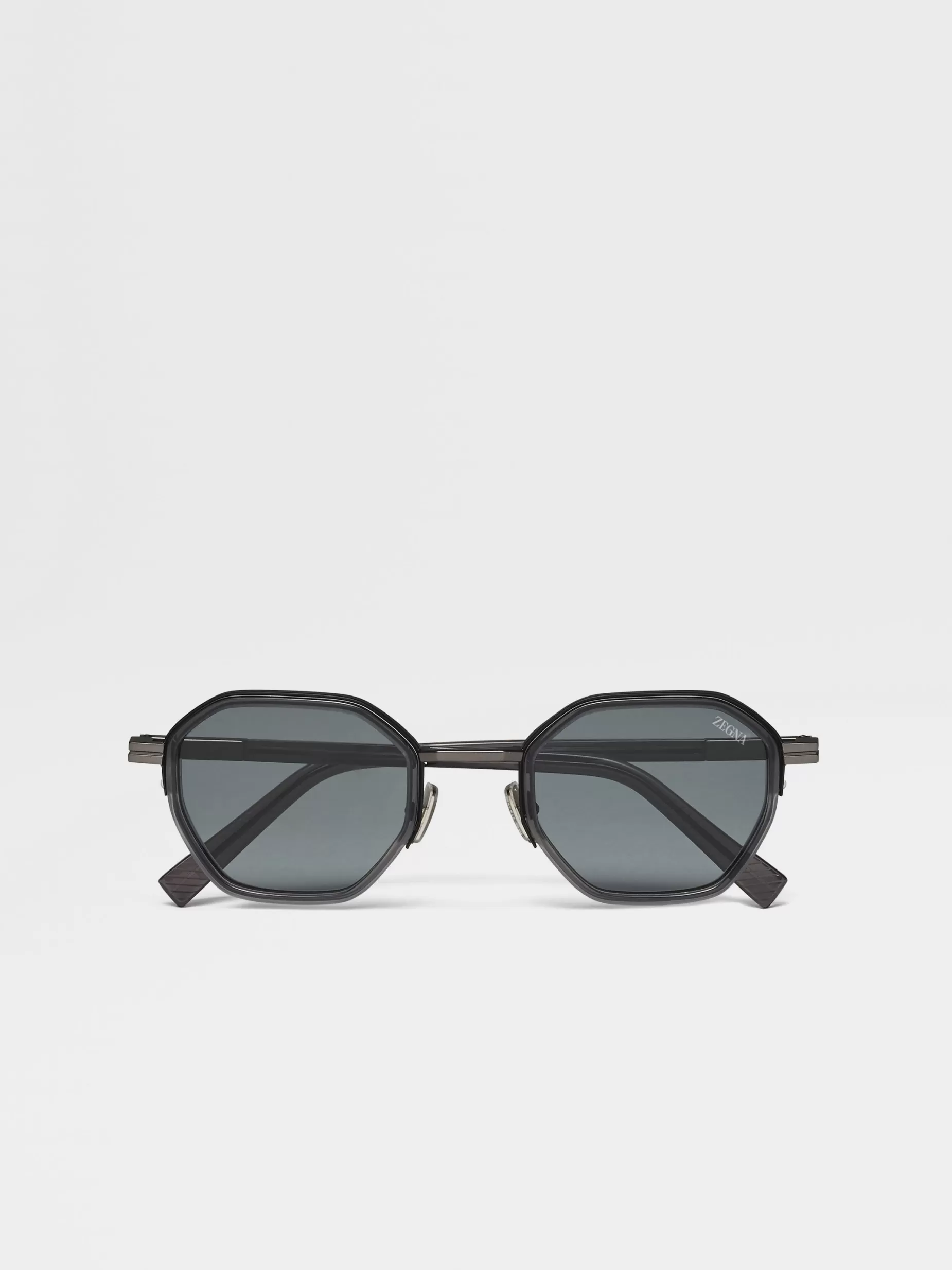 Lunettes de Soleil en Métal et Acétate Gris Transparent<ZEGNA Best