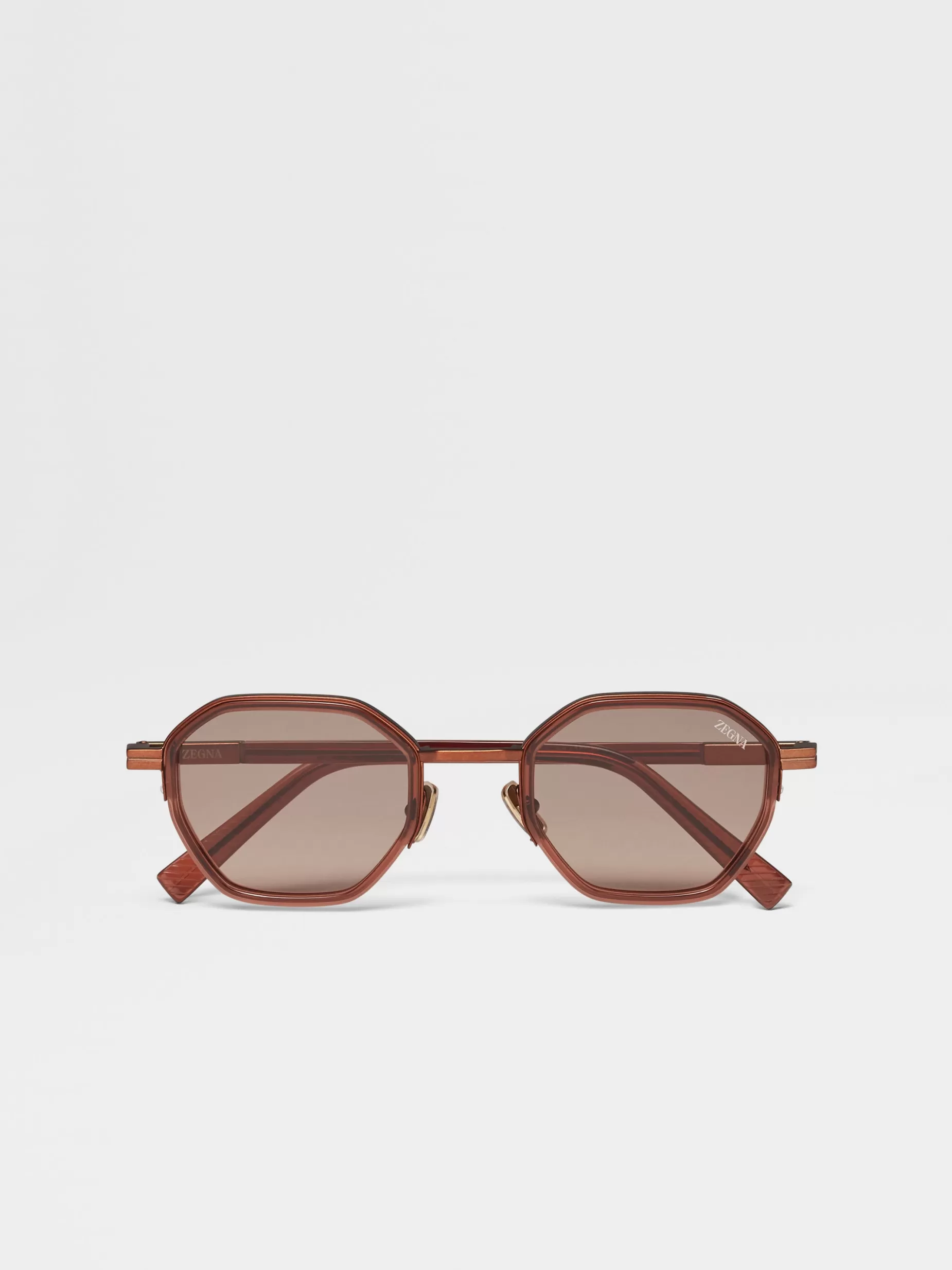 Lunettes de Soleil en Métal et Acétate Marron Transparent<ZEGNA Store