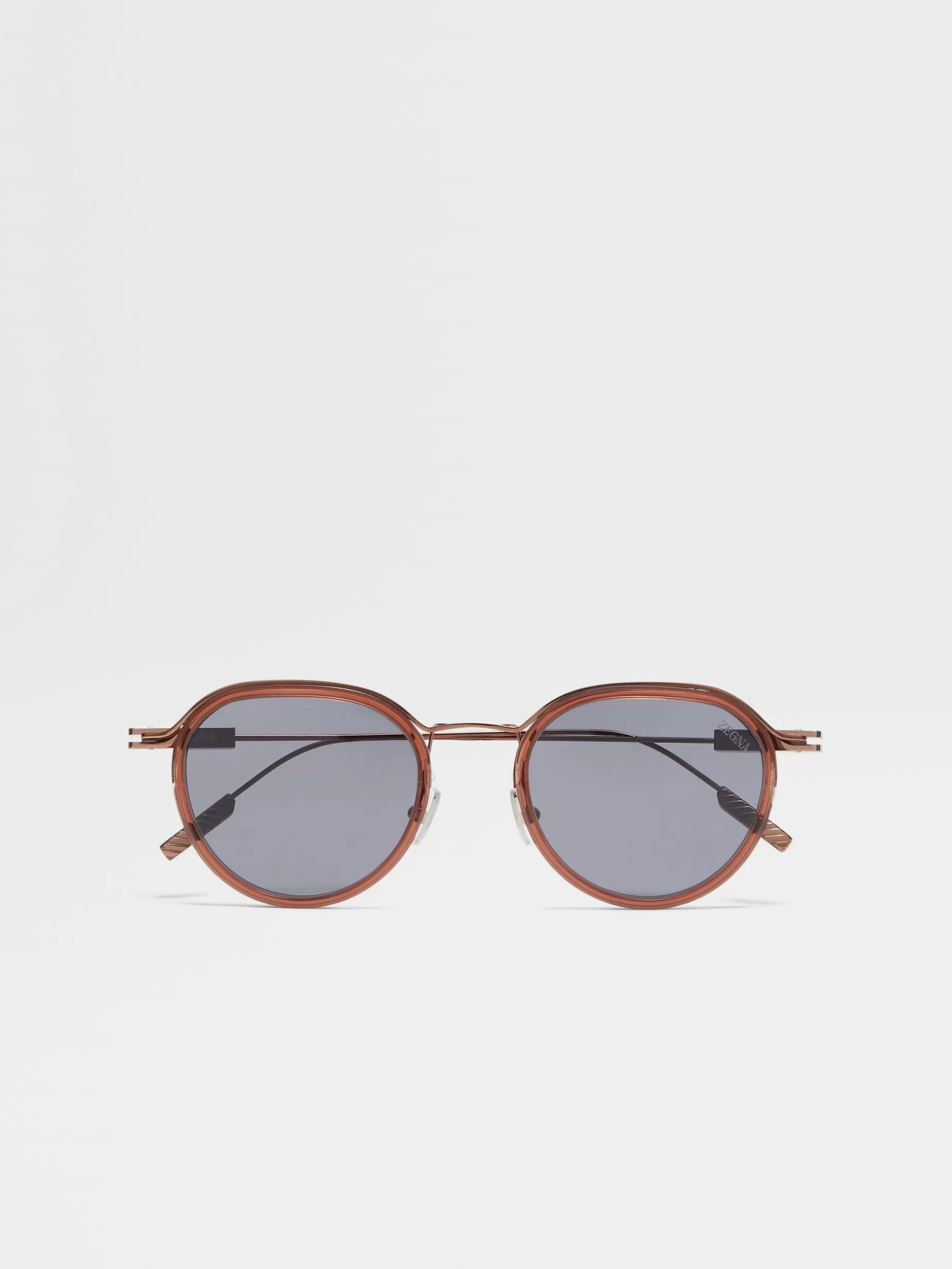 Lunettes de Soleil en Métal et Acétate Marron Transparent<ZEGNA Fashion