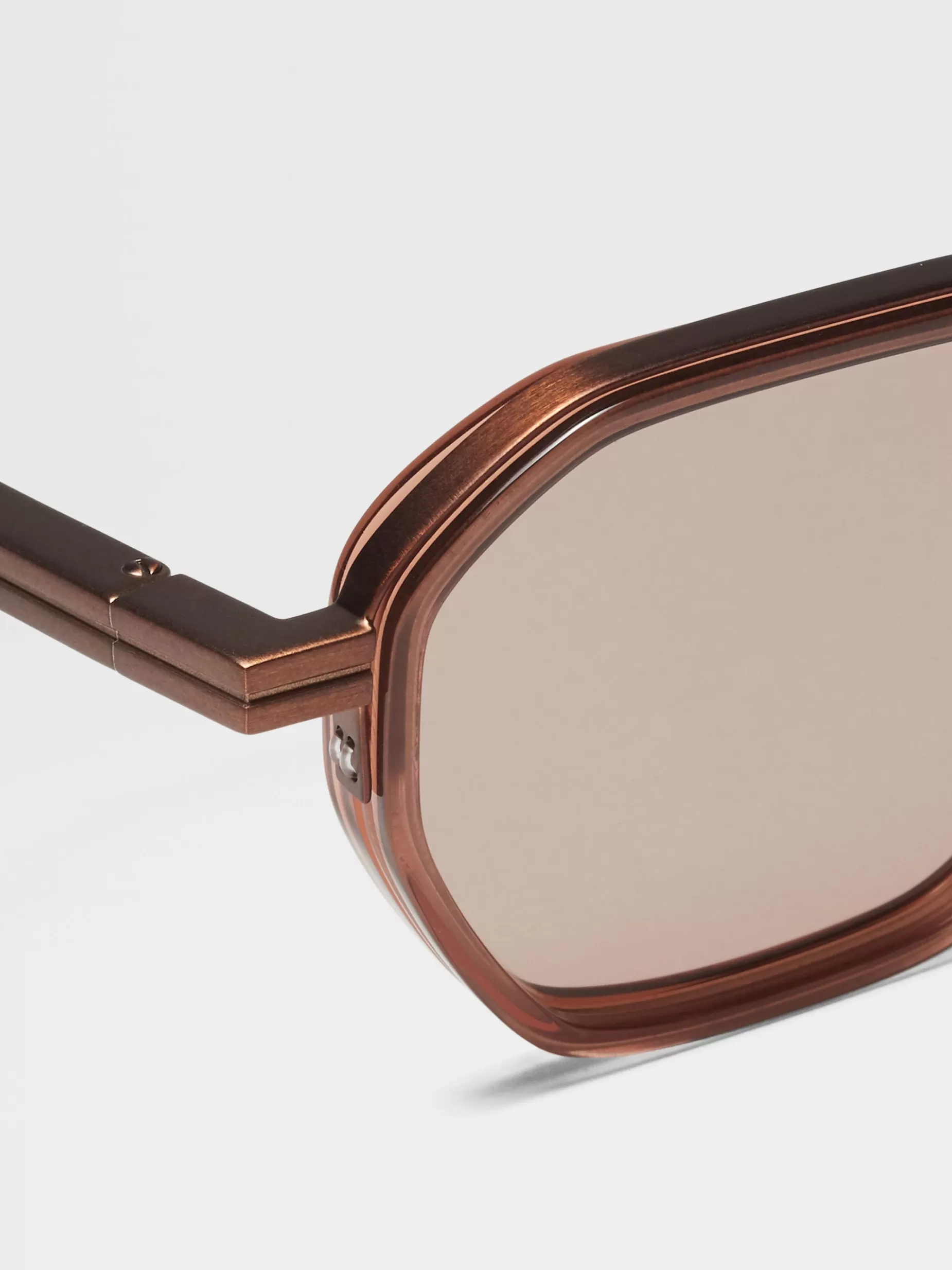 Lunettes de Soleil en Métal et Acétate Marron Transparent<ZEGNA Store