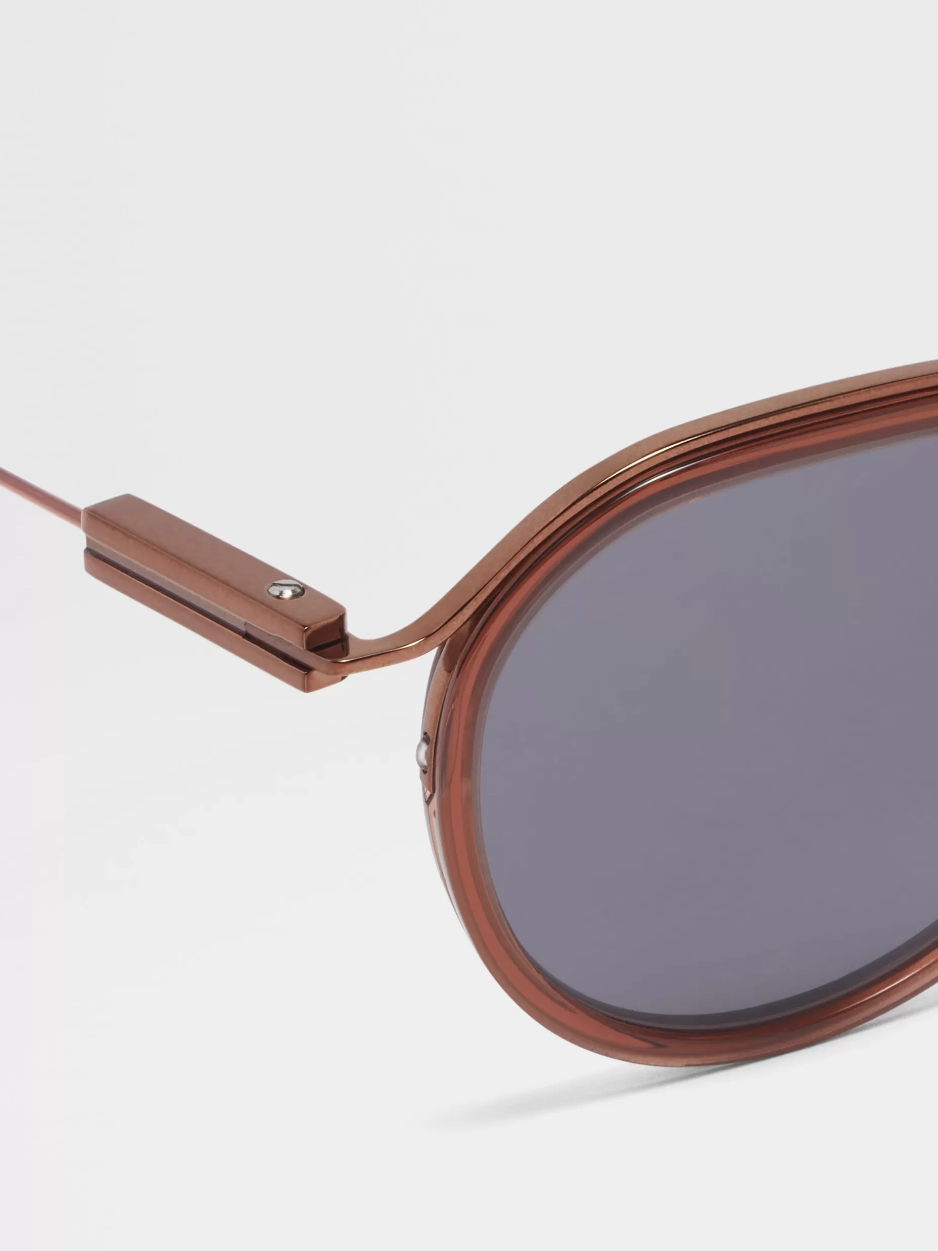 Lunettes de Soleil en Métal et Acétate Marron Transparent<ZEGNA Fashion