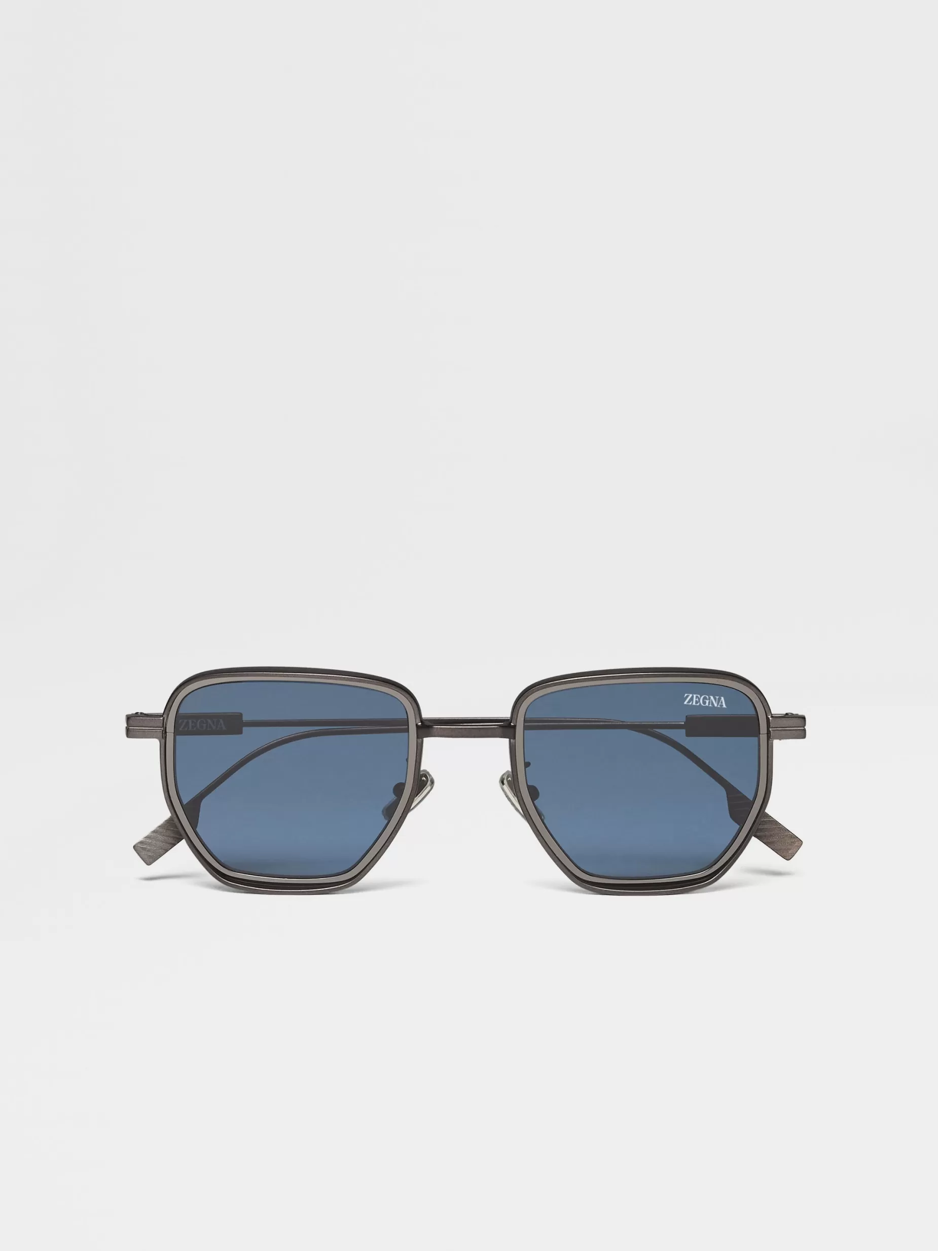 Lunettes de Soleil en Métal Gris Acier Satiné<ZEGNA Fashion