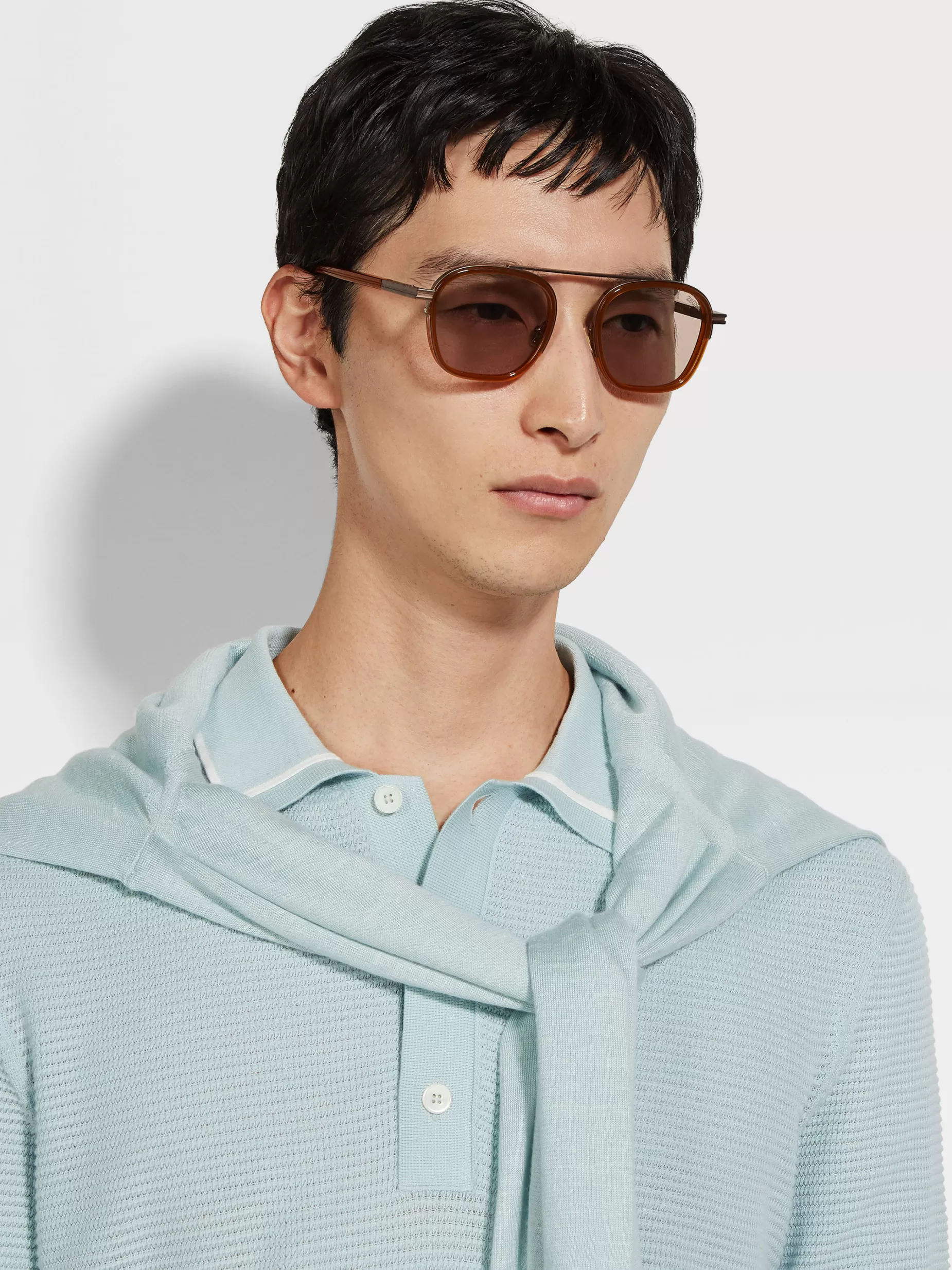 Lunettes de Soleil Orizzonte I en Acétate et Métal Foliage Foncé<ZEGNA Best