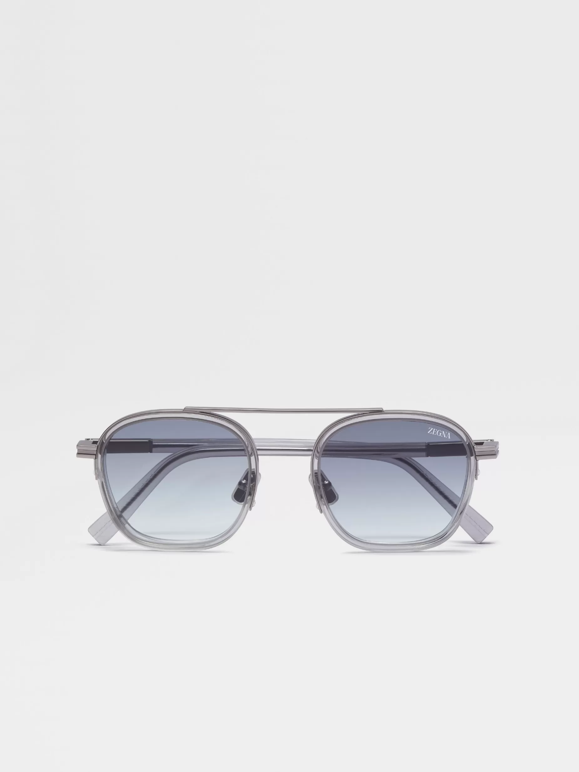 Lunettes de Soleil Orizzonte I en Métal et Acétate Gris Clair Transparent<ZEGNA Fashion