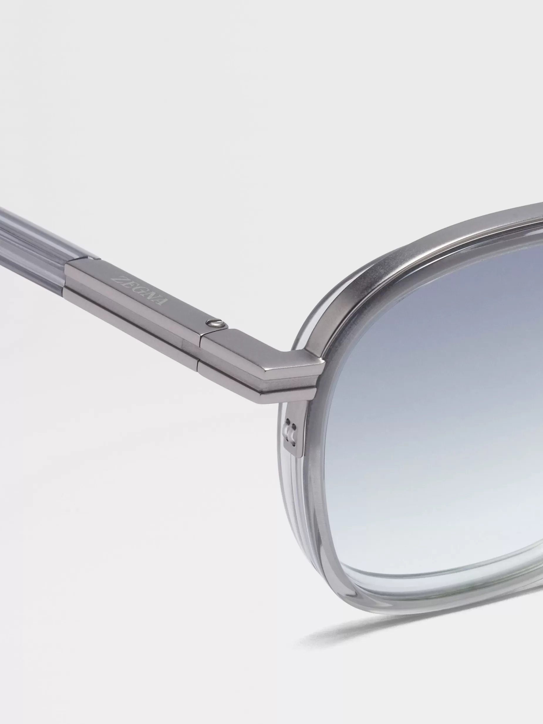 Lunettes de Soleil Orizzonte I en Métal et Acétate Gris Clair Transparent<ZEGNA Fashion