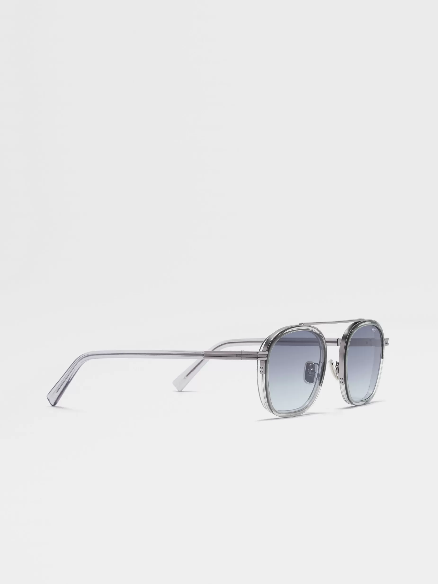 Lunettes de Soleil Orizzonte I en Métal et Acétate Gris Clair Transparent<ZEGNA Fashion